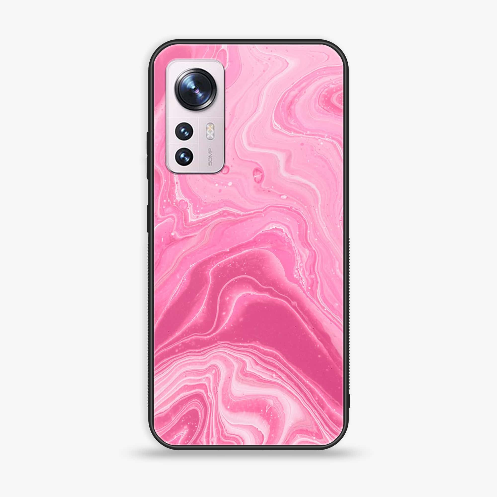 Xiaomi 12X Pink Marble Series  Premium Printed Glass soft Bumper shock Proof Case