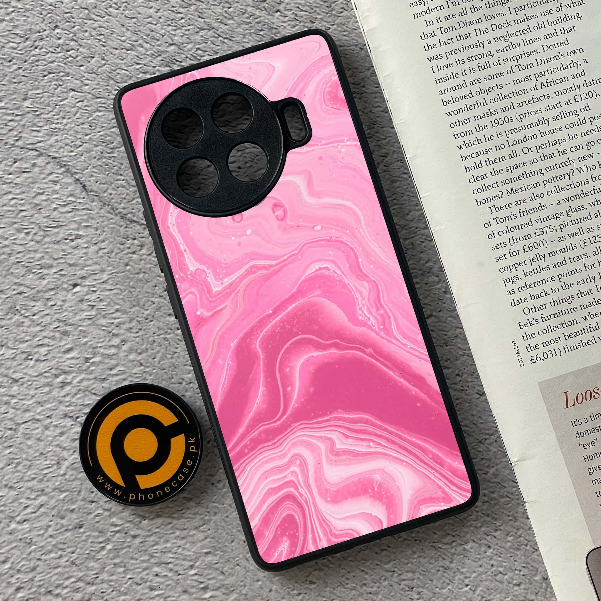Tecno Spark 20 pro plus - Pink Marble Series - Premium Printed Glass soft Bumper shock Proof Case