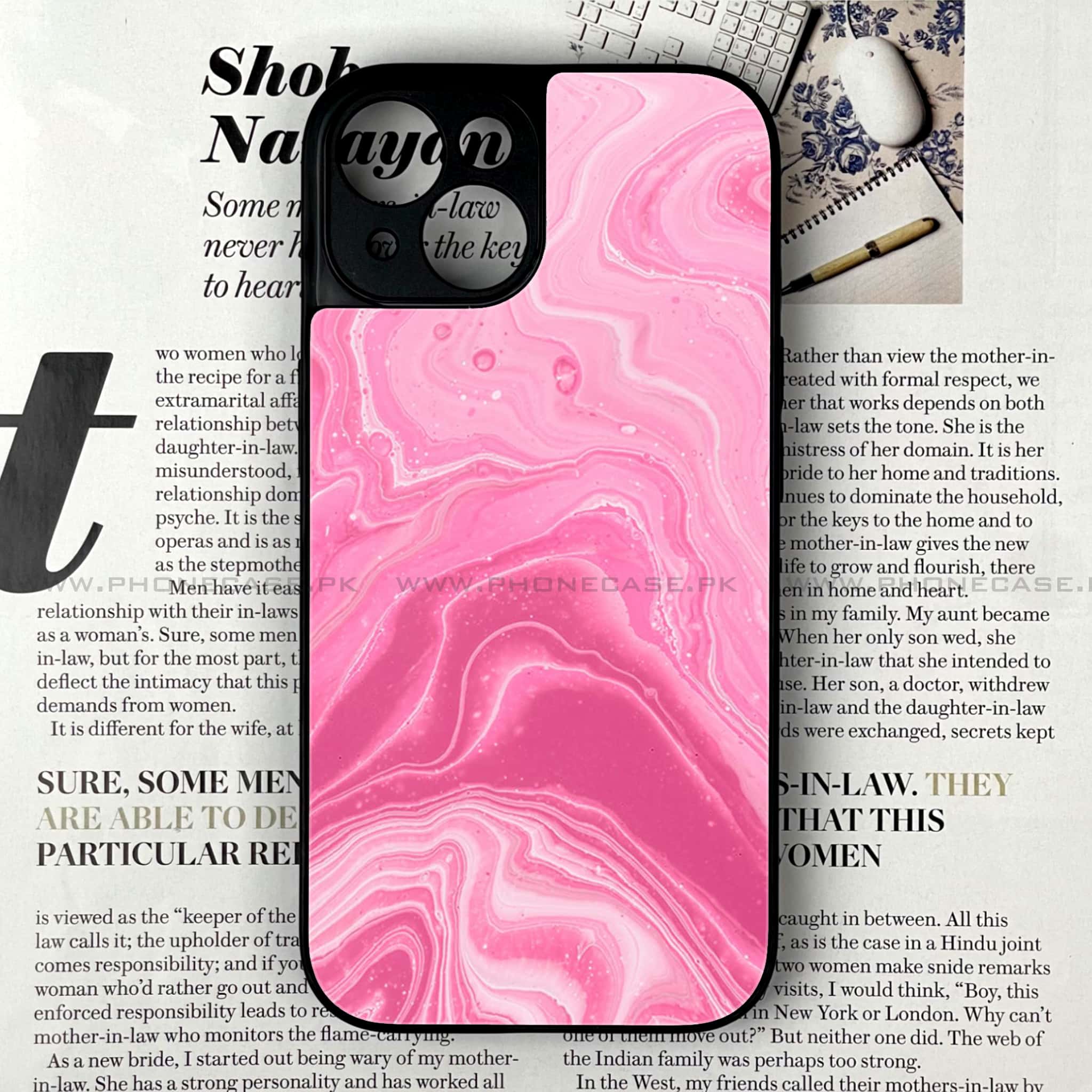 iPhone 14 - Pink Marble Series - Premium Printed Glass soft Bumper shock Proof Case