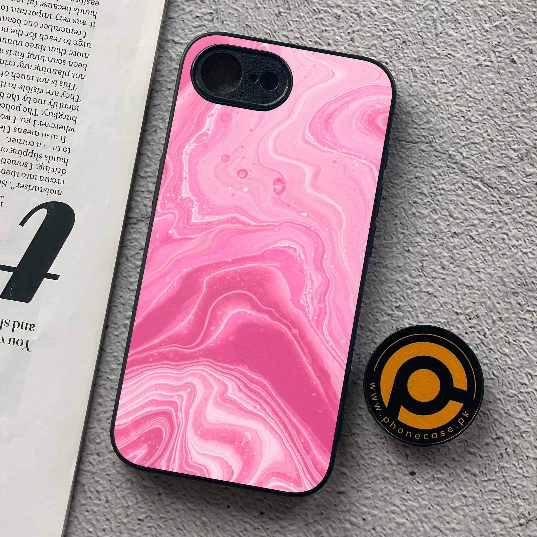 iPhone 16e - Pink Marble Series - Premium Metal  Printed soft Bumper shock Proof Case