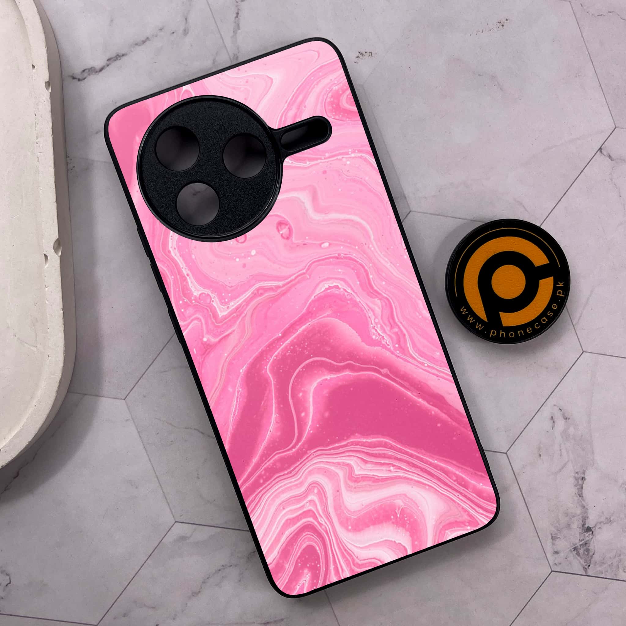 Xiaomi Poco F7 Pro 5G - Pink Marble Series - Premium Metal Printed soft Bumper shock Proof Case