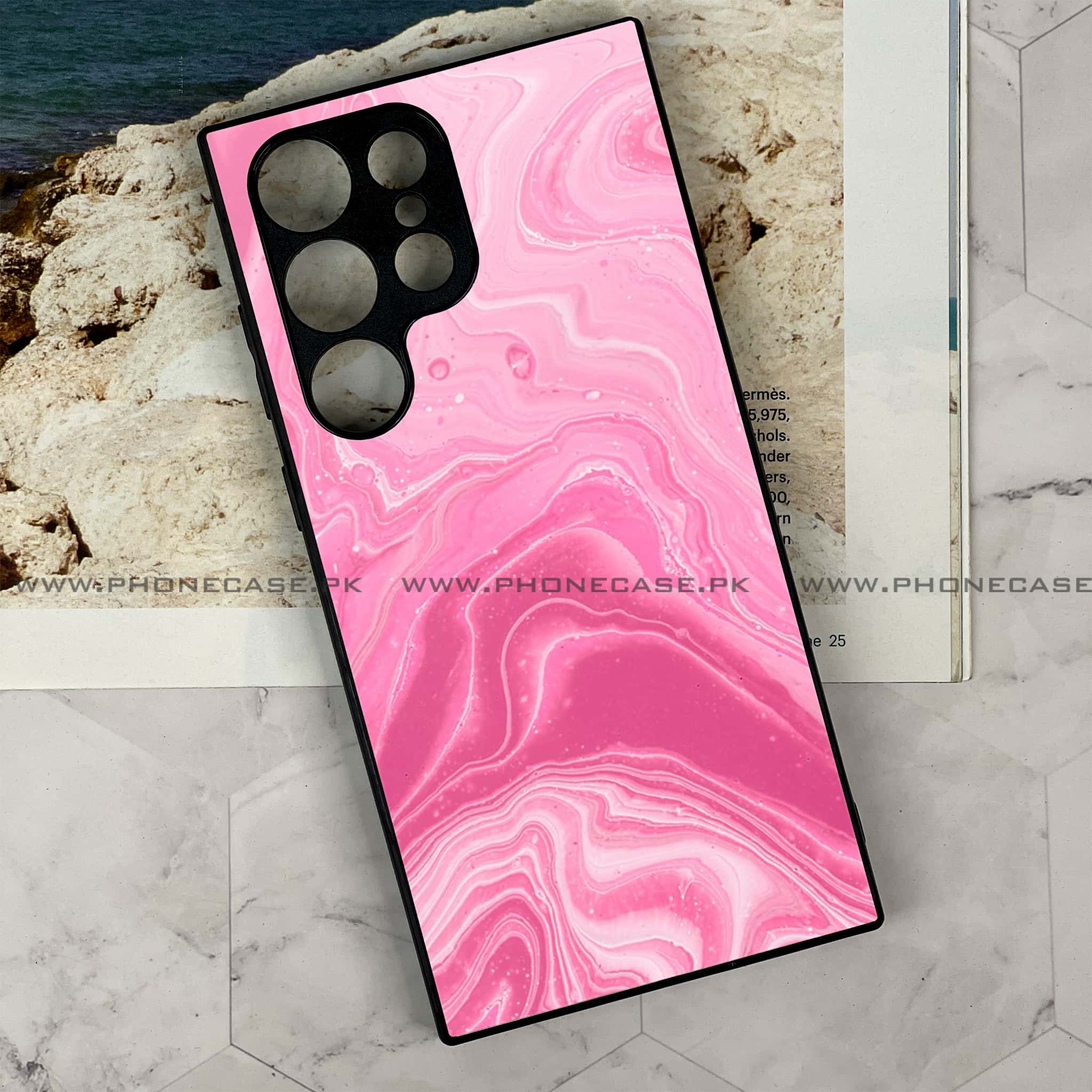 Samsung Galaxy S24 Ultra - Pink Marble Series - Premium Metal Printed soft Bumper shock Proof Case