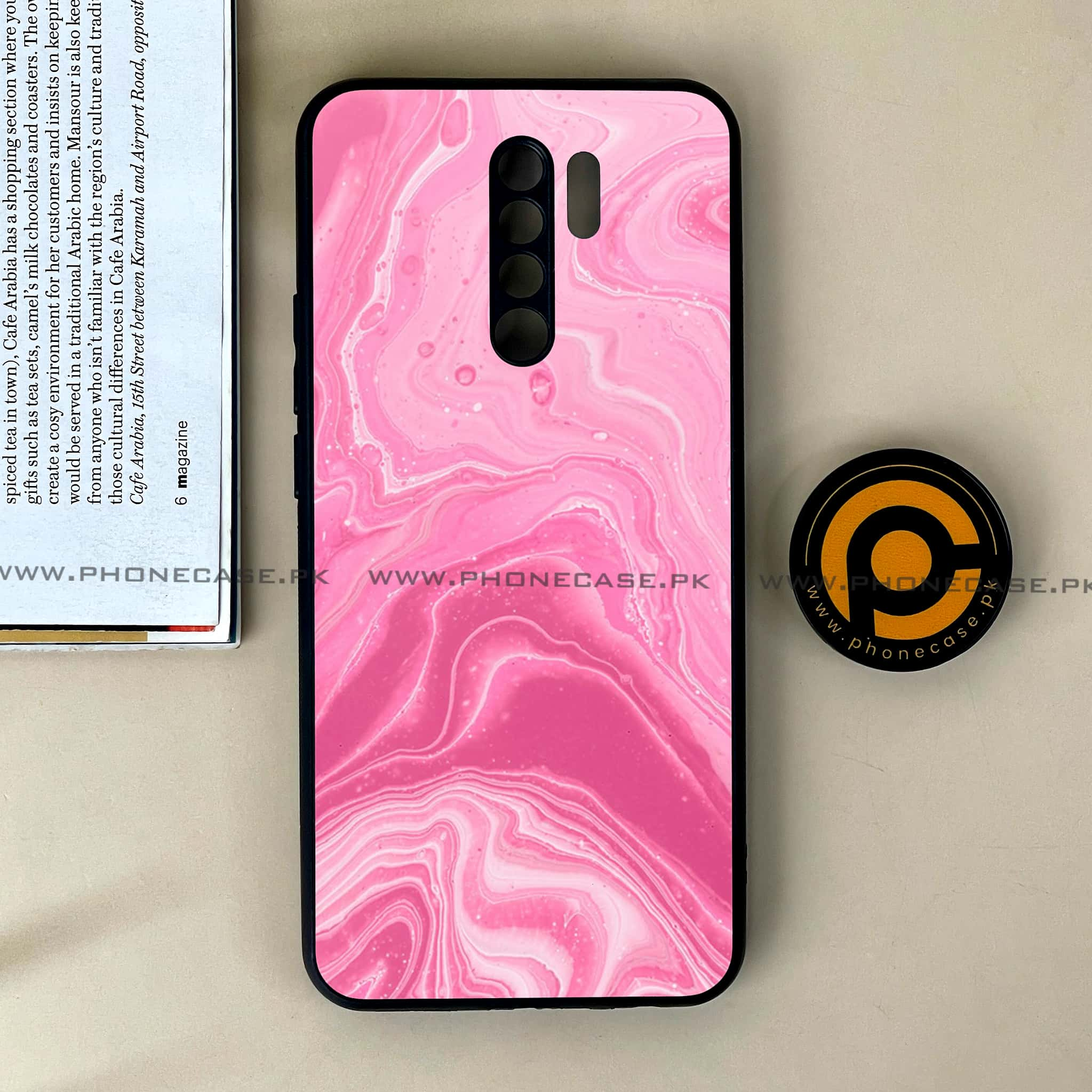 Xiaomi Redmi 9 - Pink Marble Series - Premium Printed Glass soft Bumper shock Proof Case