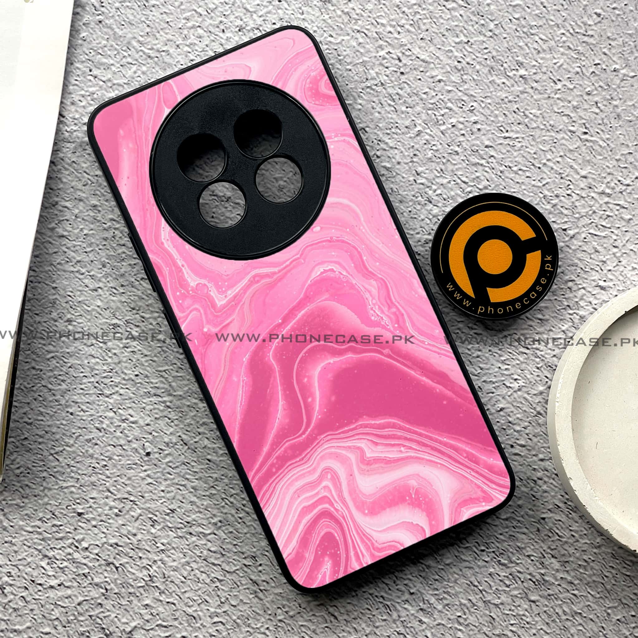 Realme 13 Pro Plus - Pink Marble Series - Premium Printed Glass soft Bumper shock Proof Case
