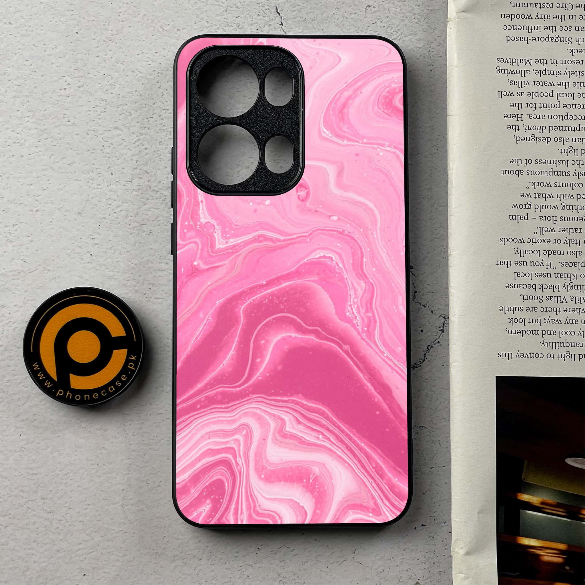 Oppo Reno 13 Pro - Pink Marble Series - Premium Metal Printed Soft Bumper Shockproof Case