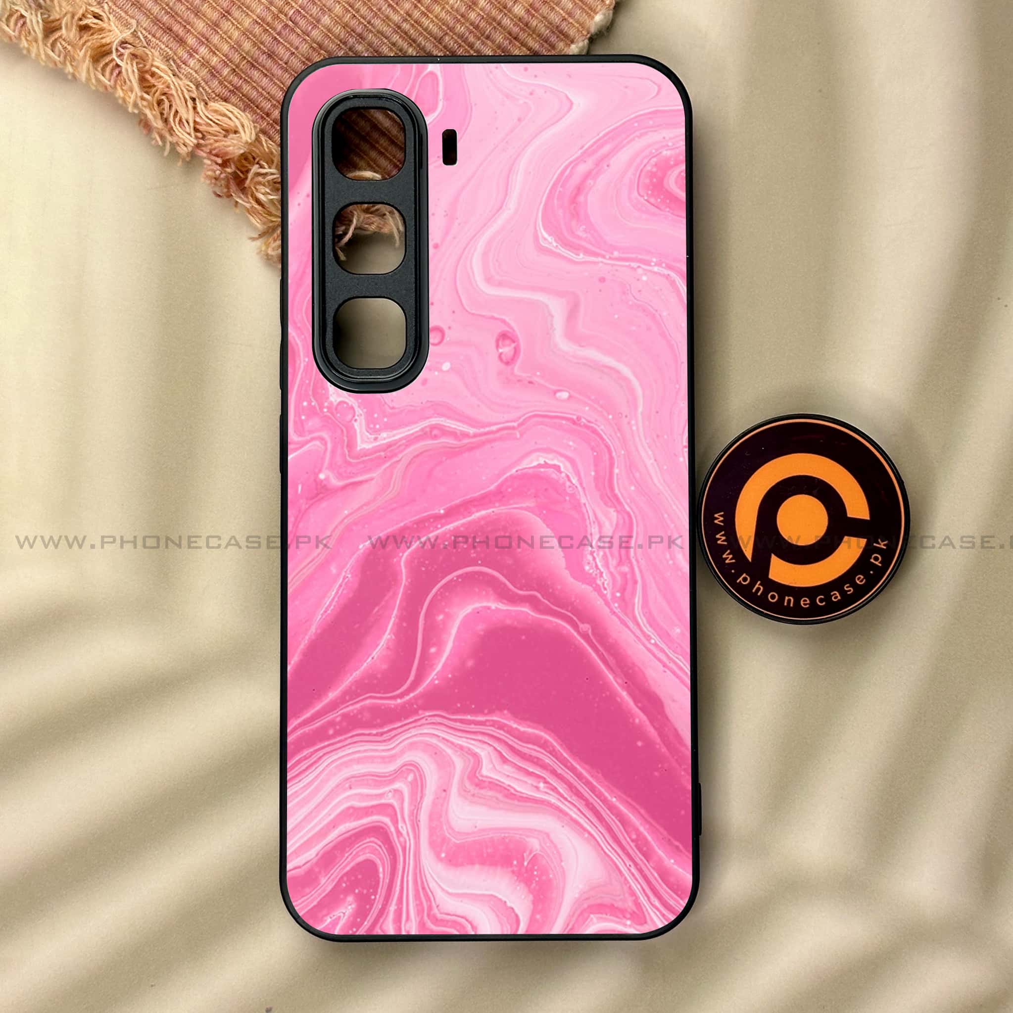 Infinix Hot 60 Pro - Pink Marble Series - Premium Metal Printed soft Bumper shock Proof Case