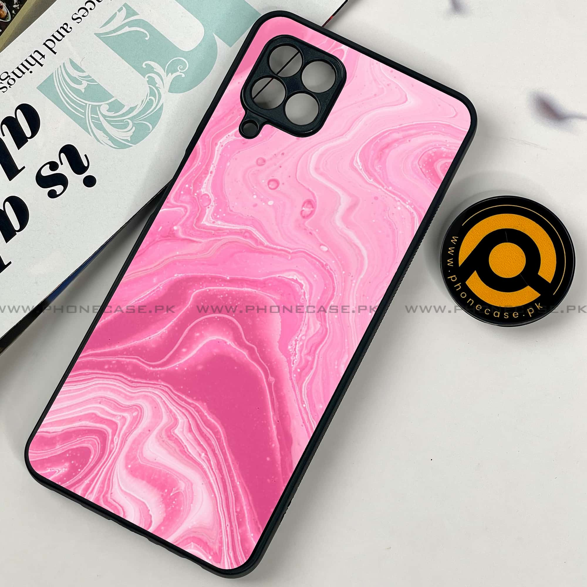 Samsung Galaxy A22 - Pink Marble Series - Premium Printed Glass soft Bumper shock Proof Case