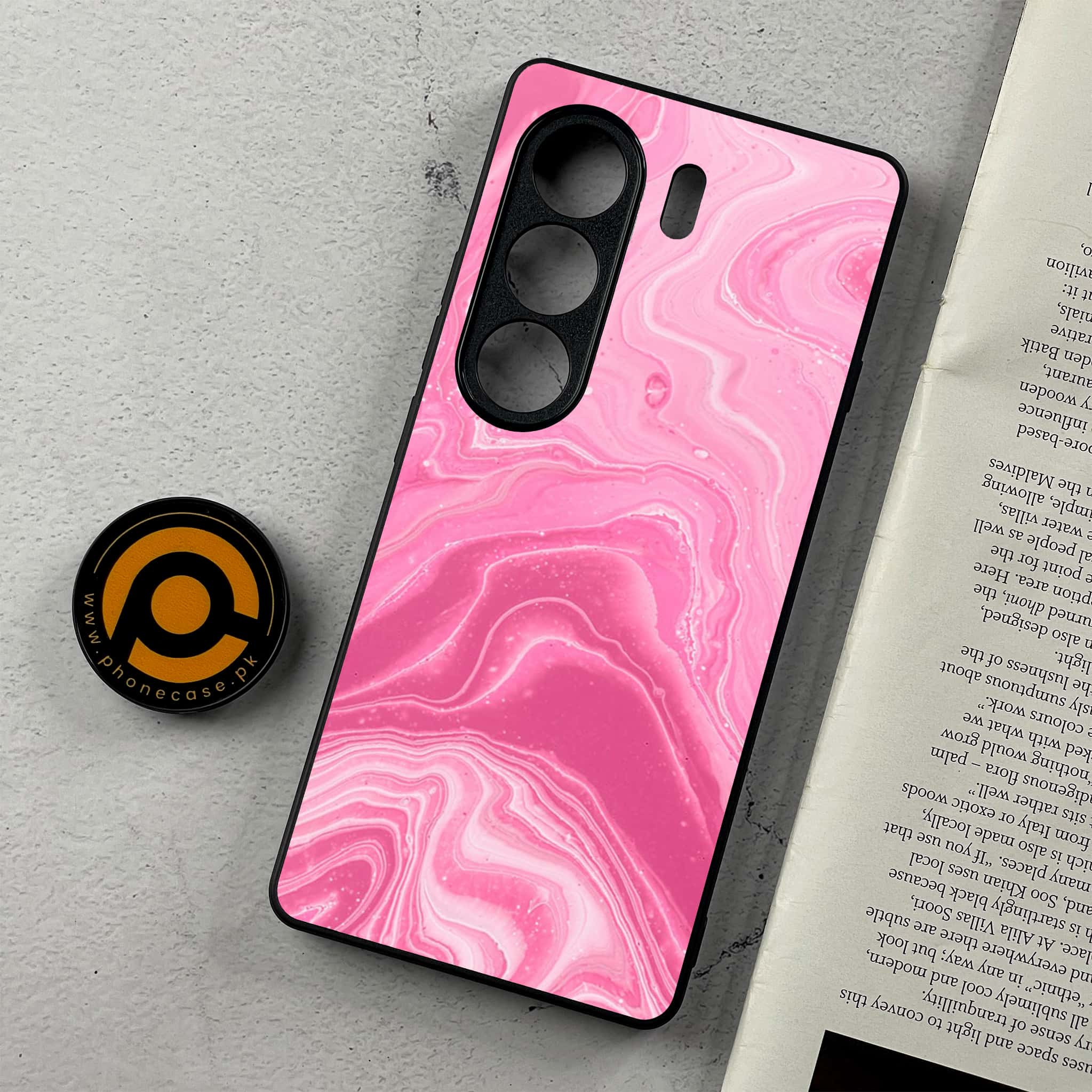 Tecno Camon 40 Pro - Pink Marble Series - Premium Metal Printed Soft Bumper Shockproof Case