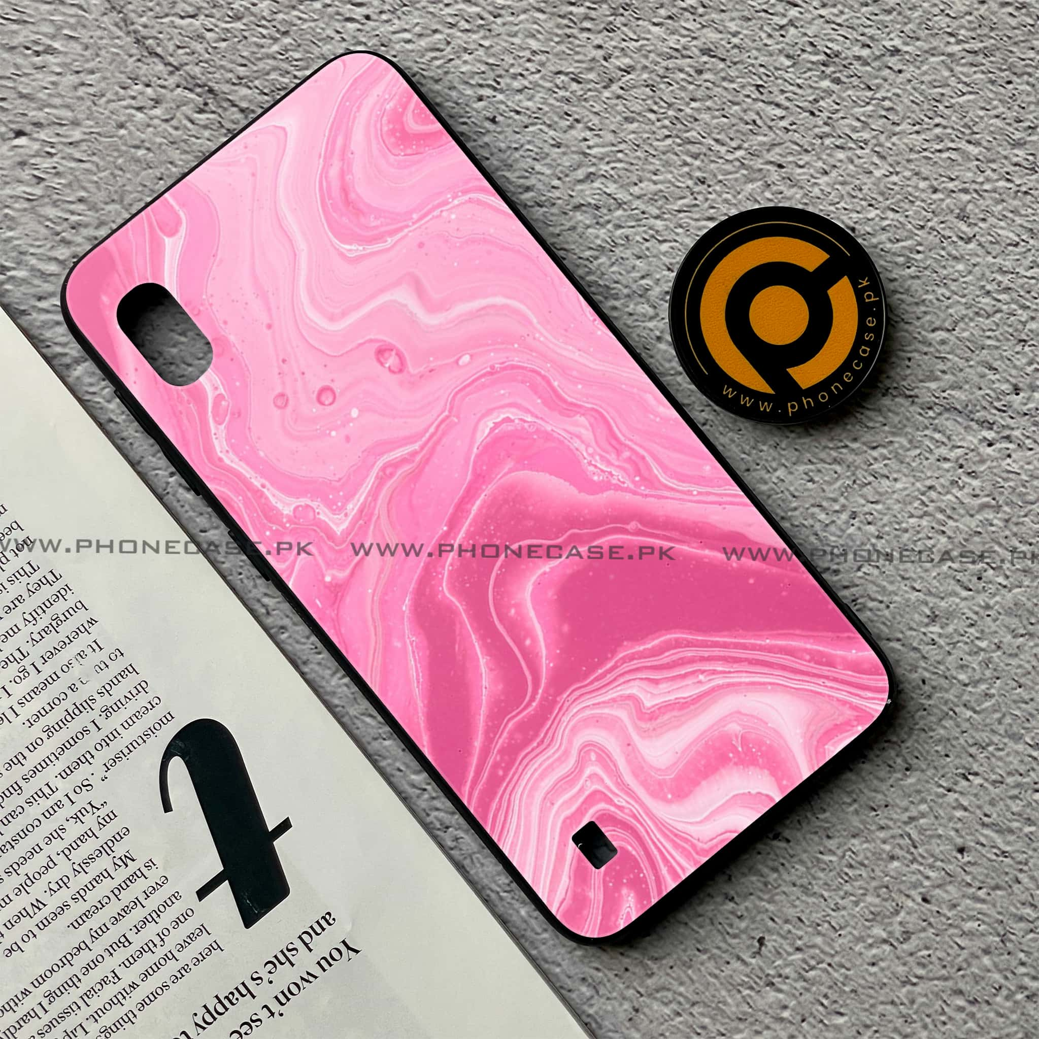 Samsung Galaxy A10 - Pink Marble Series - Premium Printed Glass soft Bumper shock Proof Case