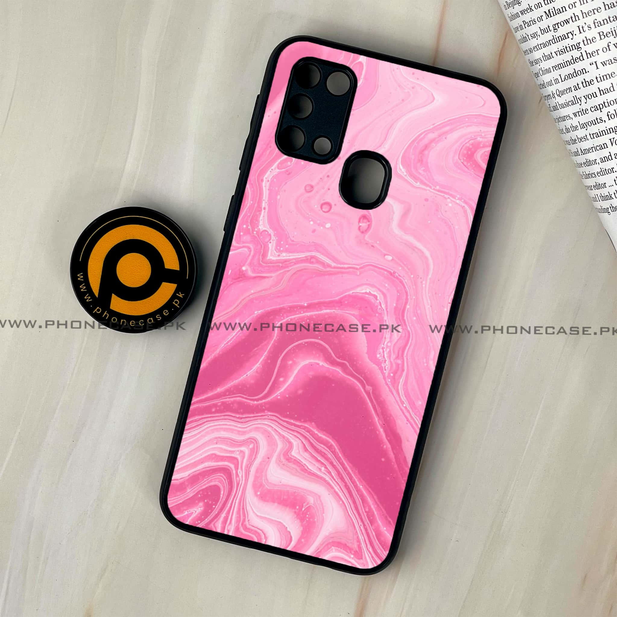 Galaxy M31 - Pink Marble Series - Premium Printed Glass soft Bumper shock Proof Case