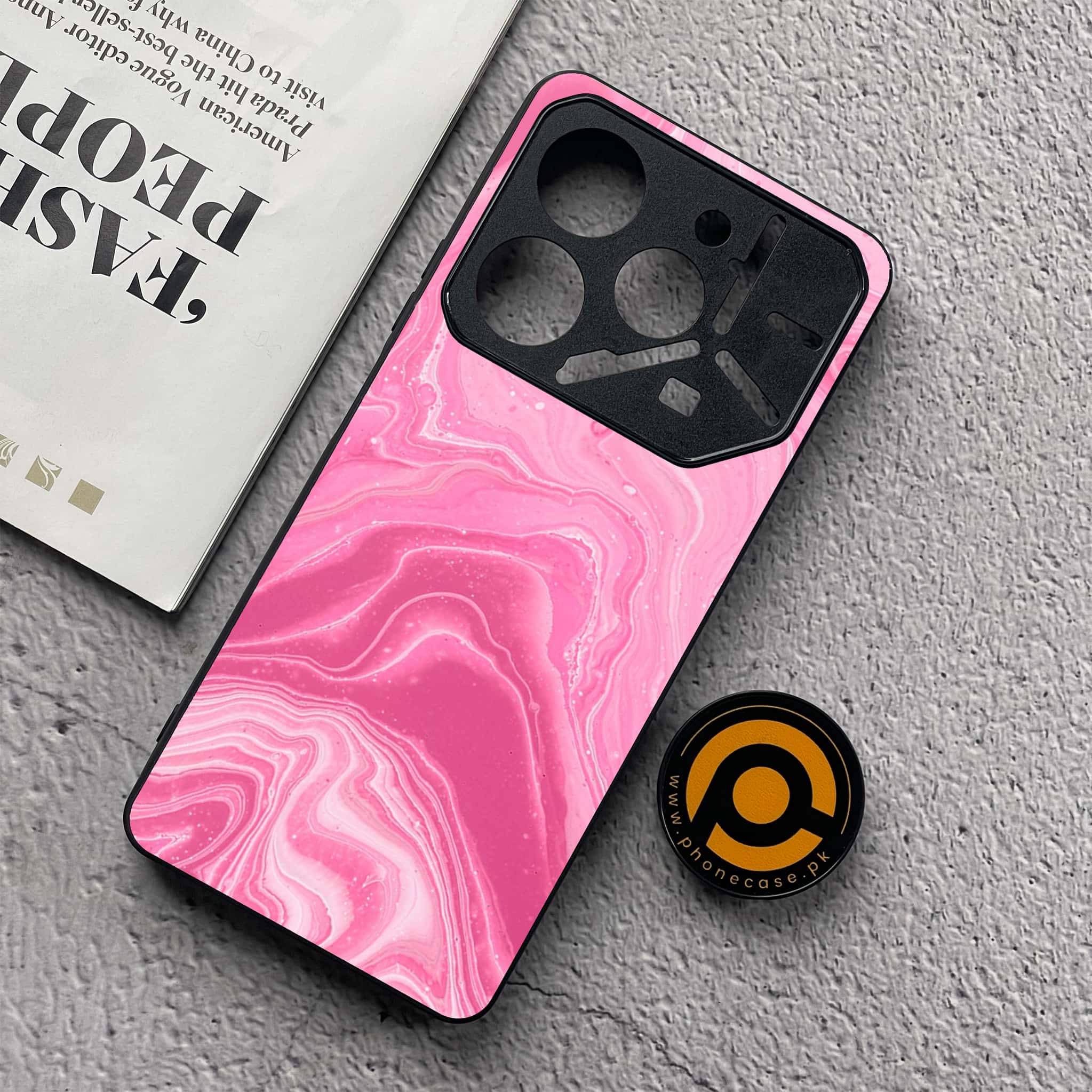 Tecno Pova 6 Neo - Pink Marble Series - Premium Metal  Printed soft Bumper shock Proof Case