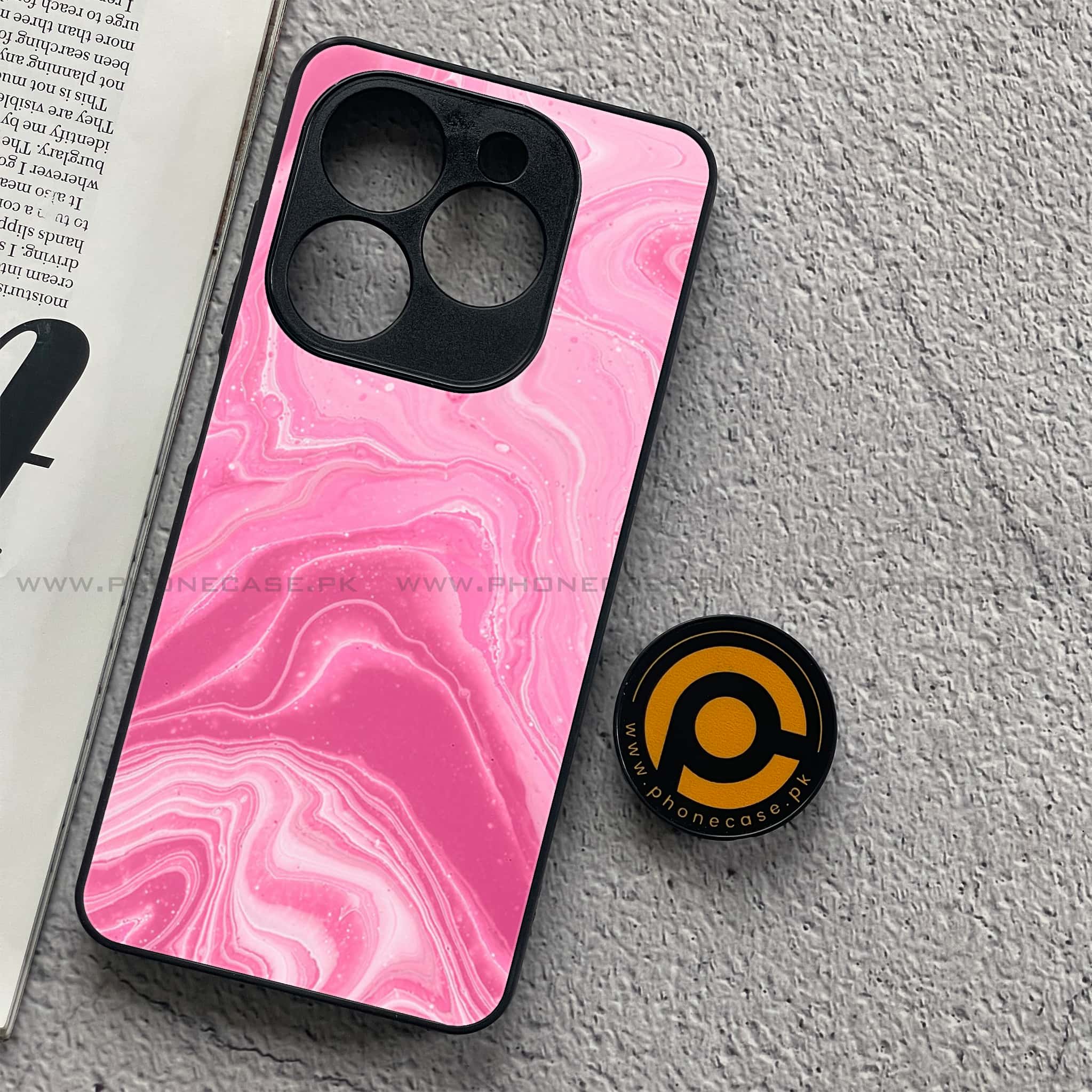Tecno Spark 20C - Pink Marble Series - Premium Printed Glass soft Bumper shock Proof Case