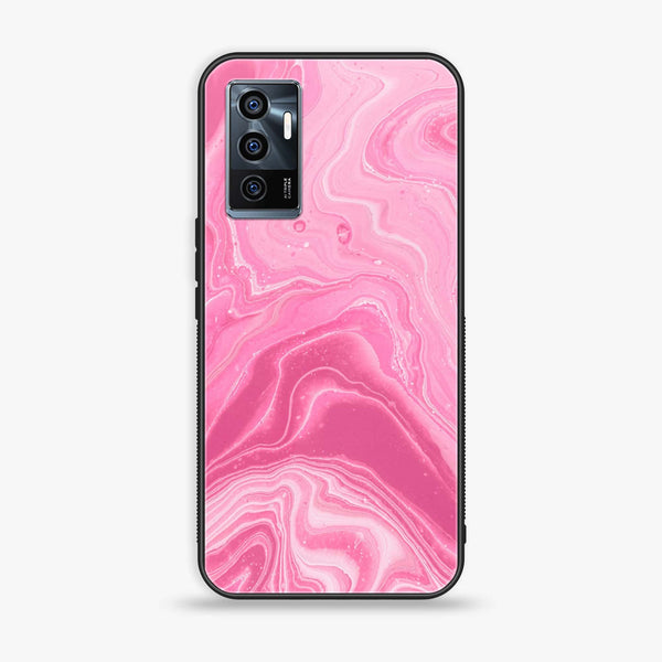 Vivo V23e 5g - Pink Marble Design 3 - Premium Printed Glass soft Bumper shock Proof Case CS-17499