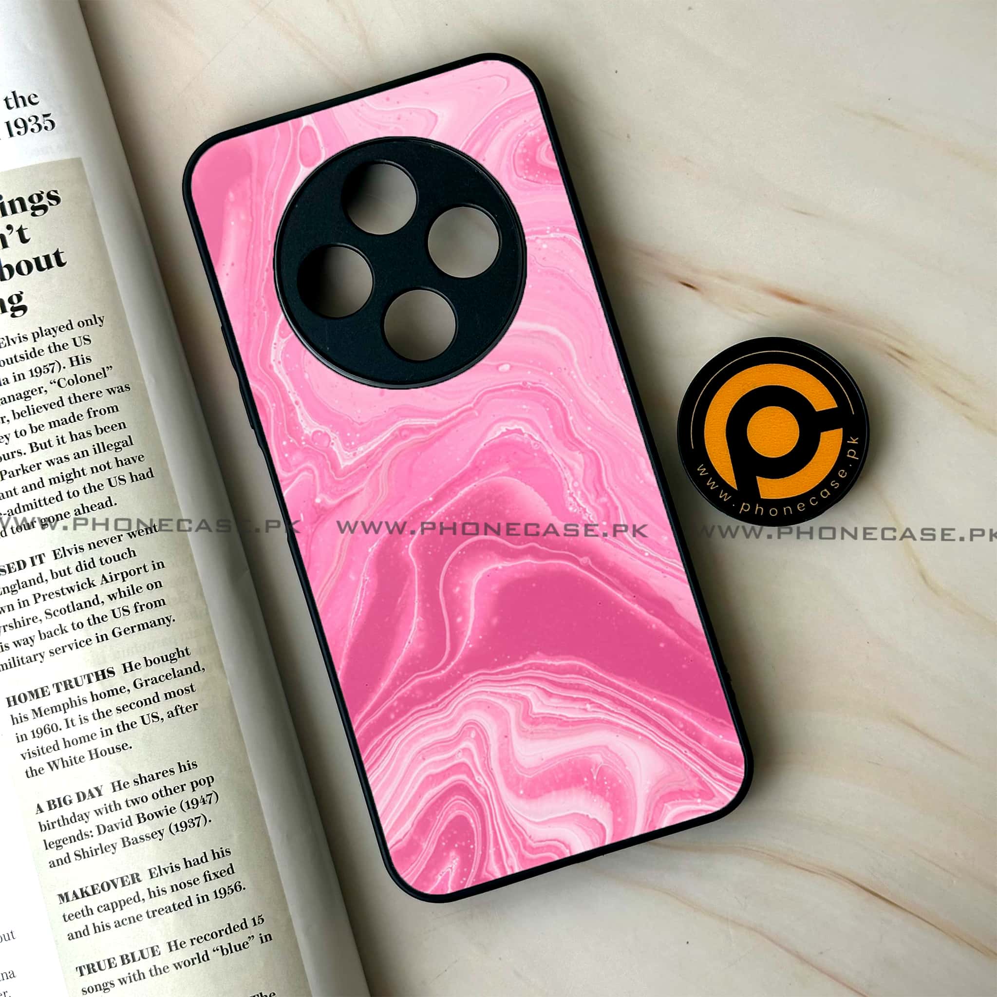 Tecno Spark 30C - Pink Marble Series - Premium Printed Glass soft Bumper shock Proof Case