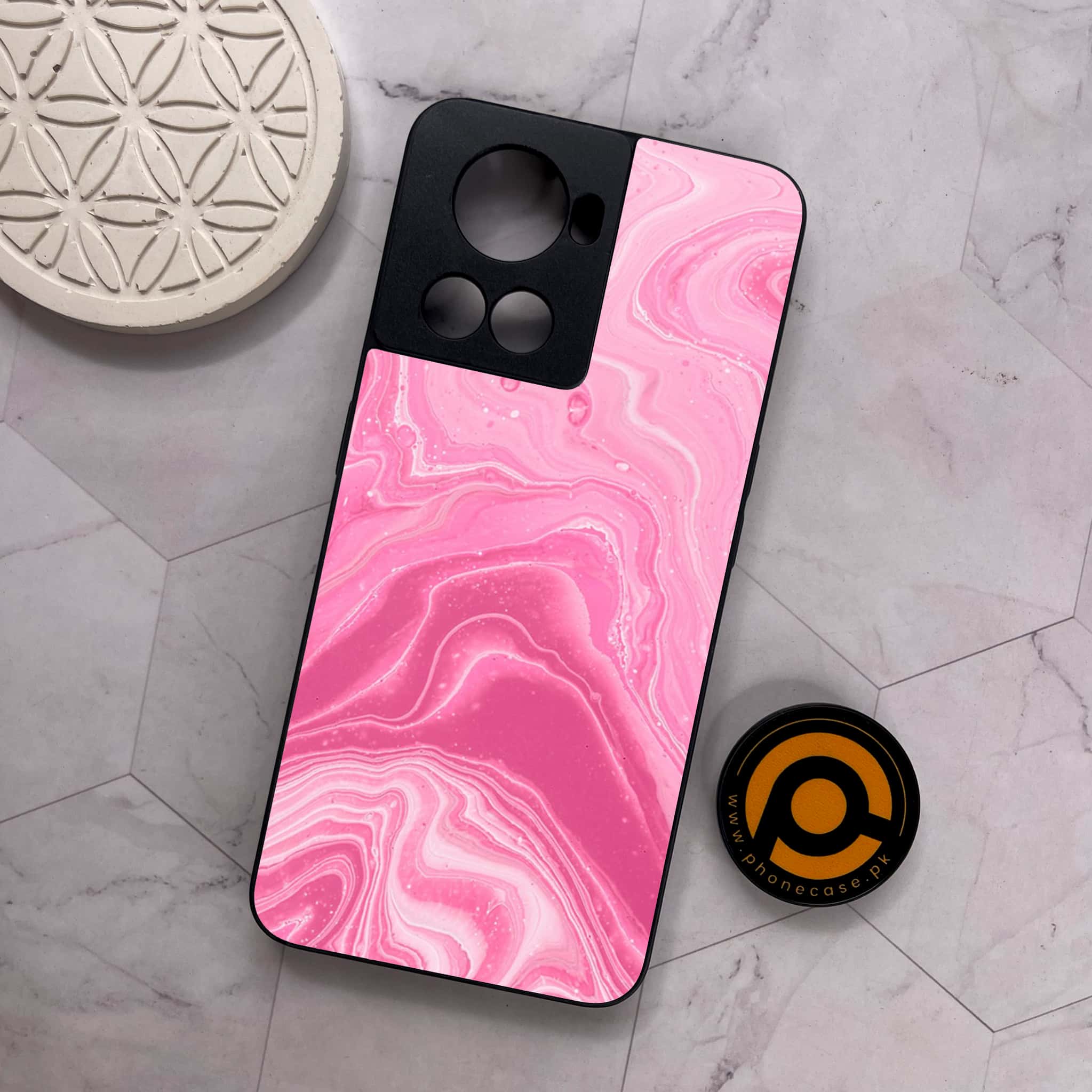 OnePlus 10R -  Pink Marble Series  - Premium Metal Printed soft Bumper shock Proof Case