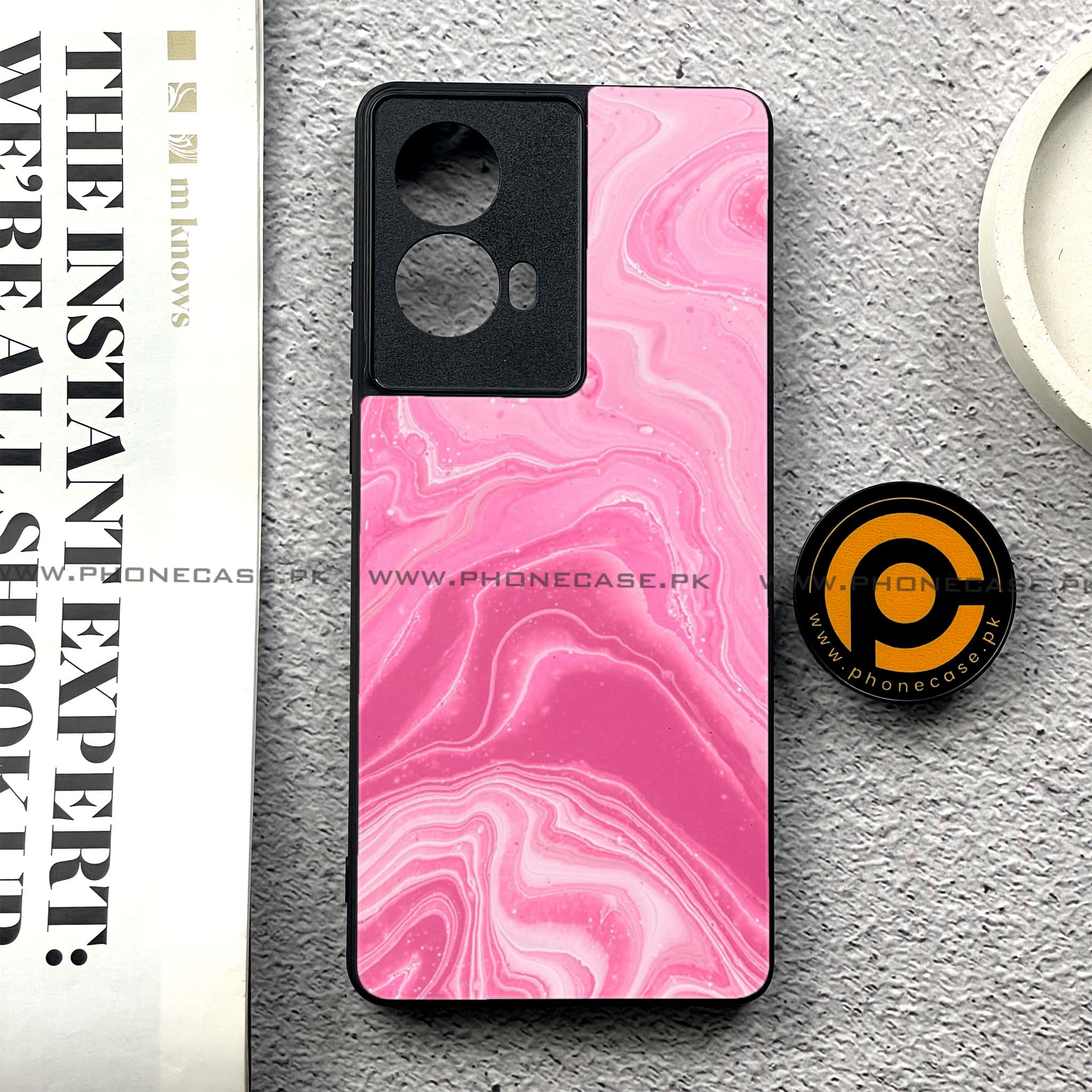 Moto G85 - Pink Marble Series - Premium Printed Glass soft Bumper shock Proof Case
