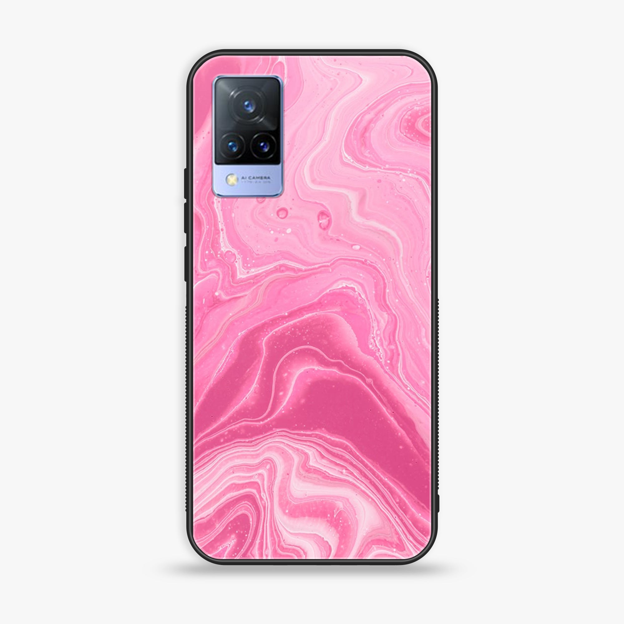 Vivo V21 - Pink Marble Series - Premium Printed Glass soft Bumper shock Proof Case