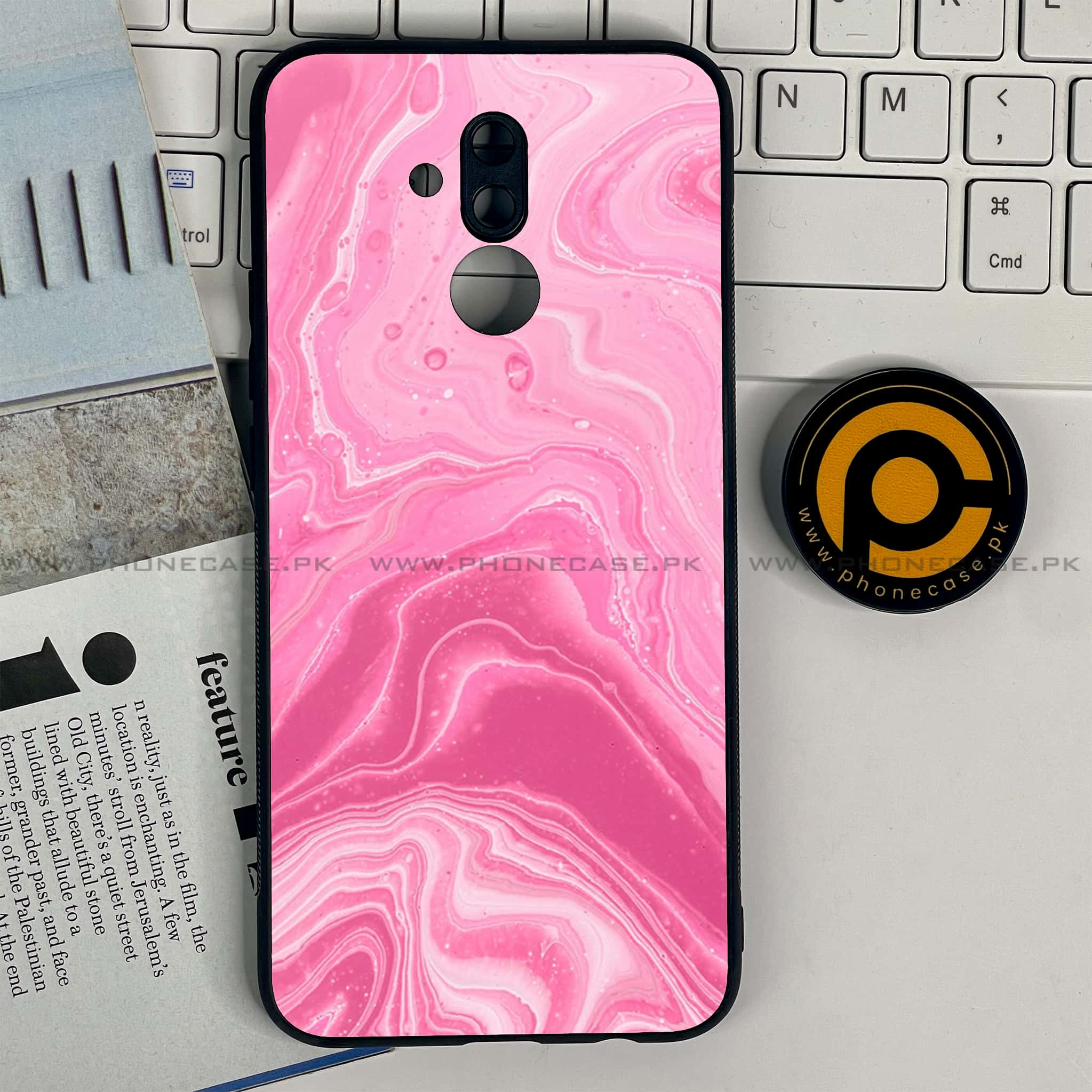 Huawei Mate 20 Lite - Pink Marble Series - Premium Printed Glass soft Bumper shock Proof Case