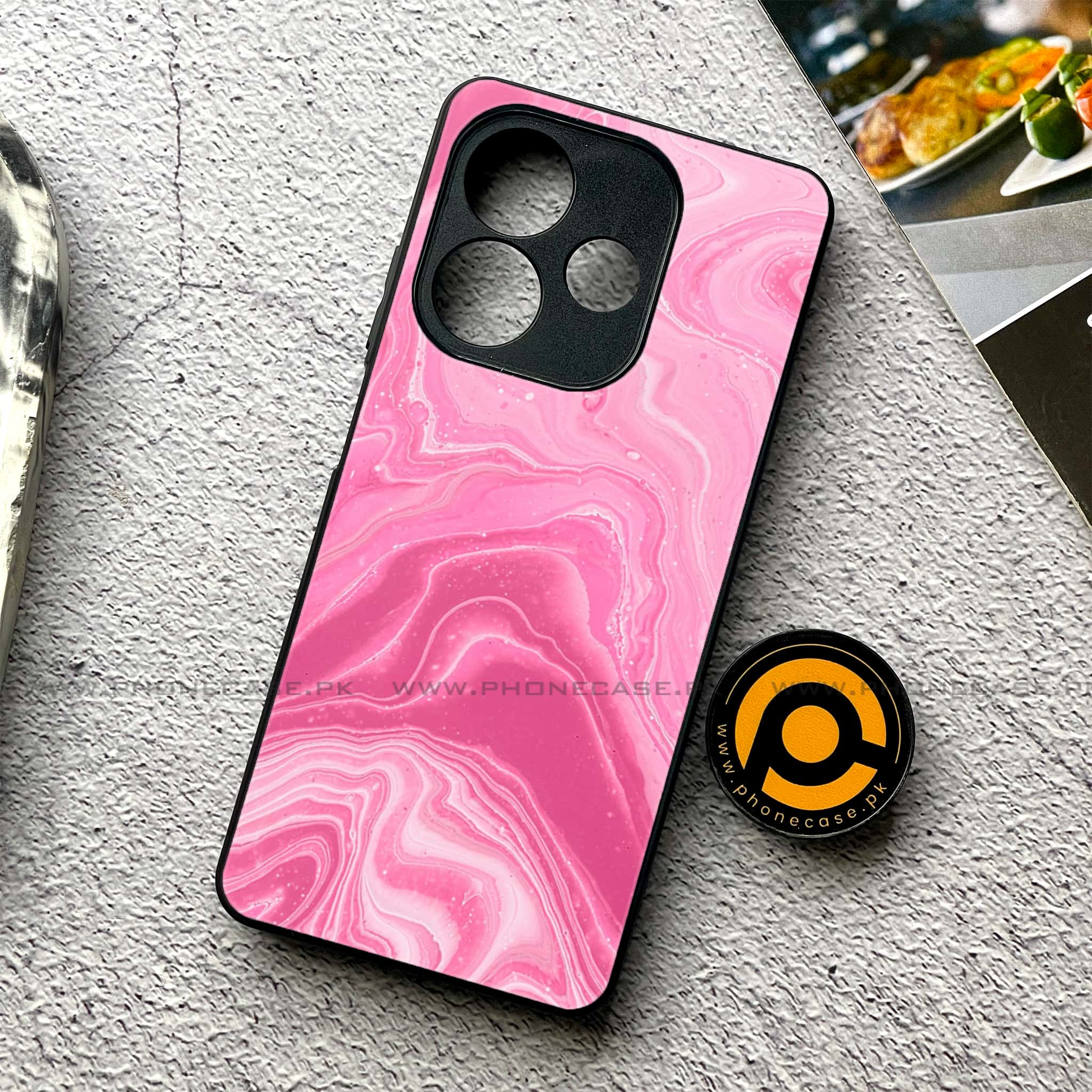 Oppo A5 Pro - Pink Marble Series - Premium Metal Printed soft Bumper shock Proof Case