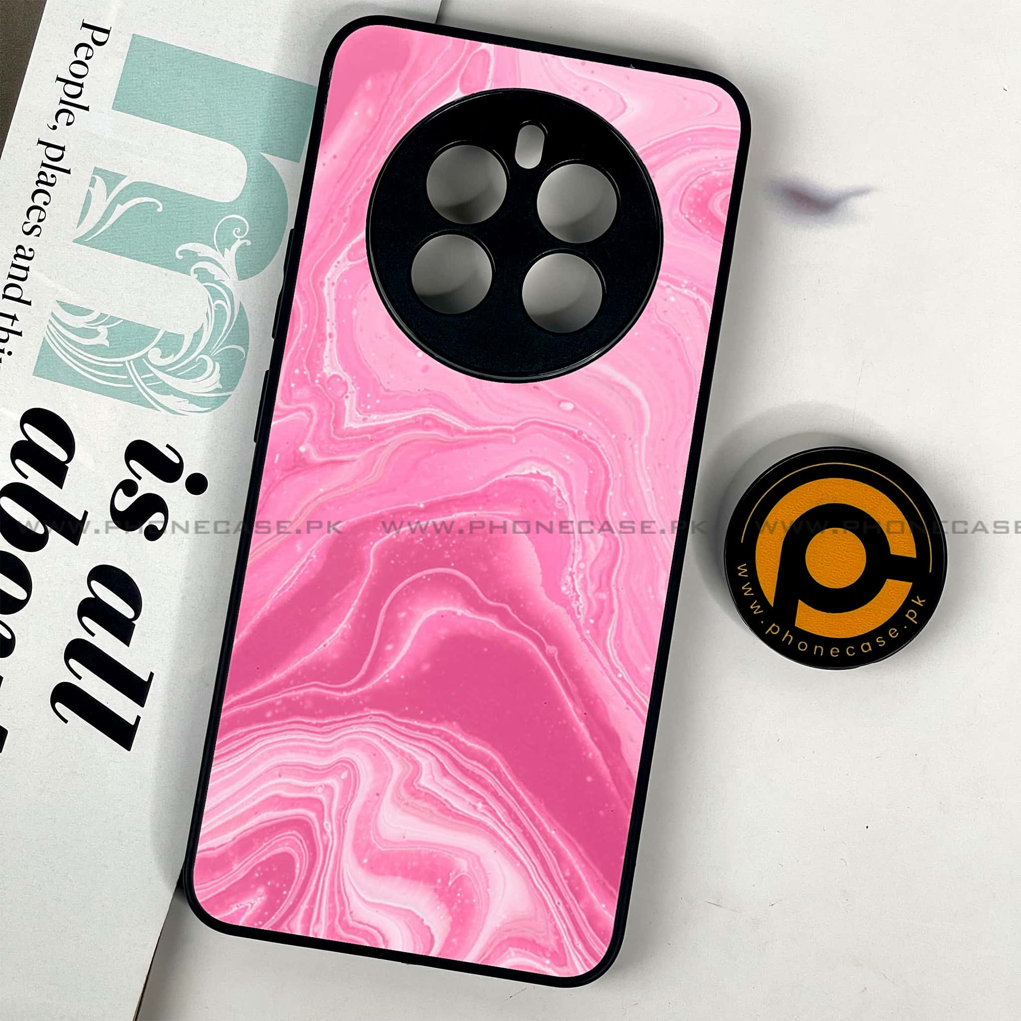 Realme 12 Plus 5G - Pink Marble Series - Premium Printed Glass soft Bumper shock Proof Case