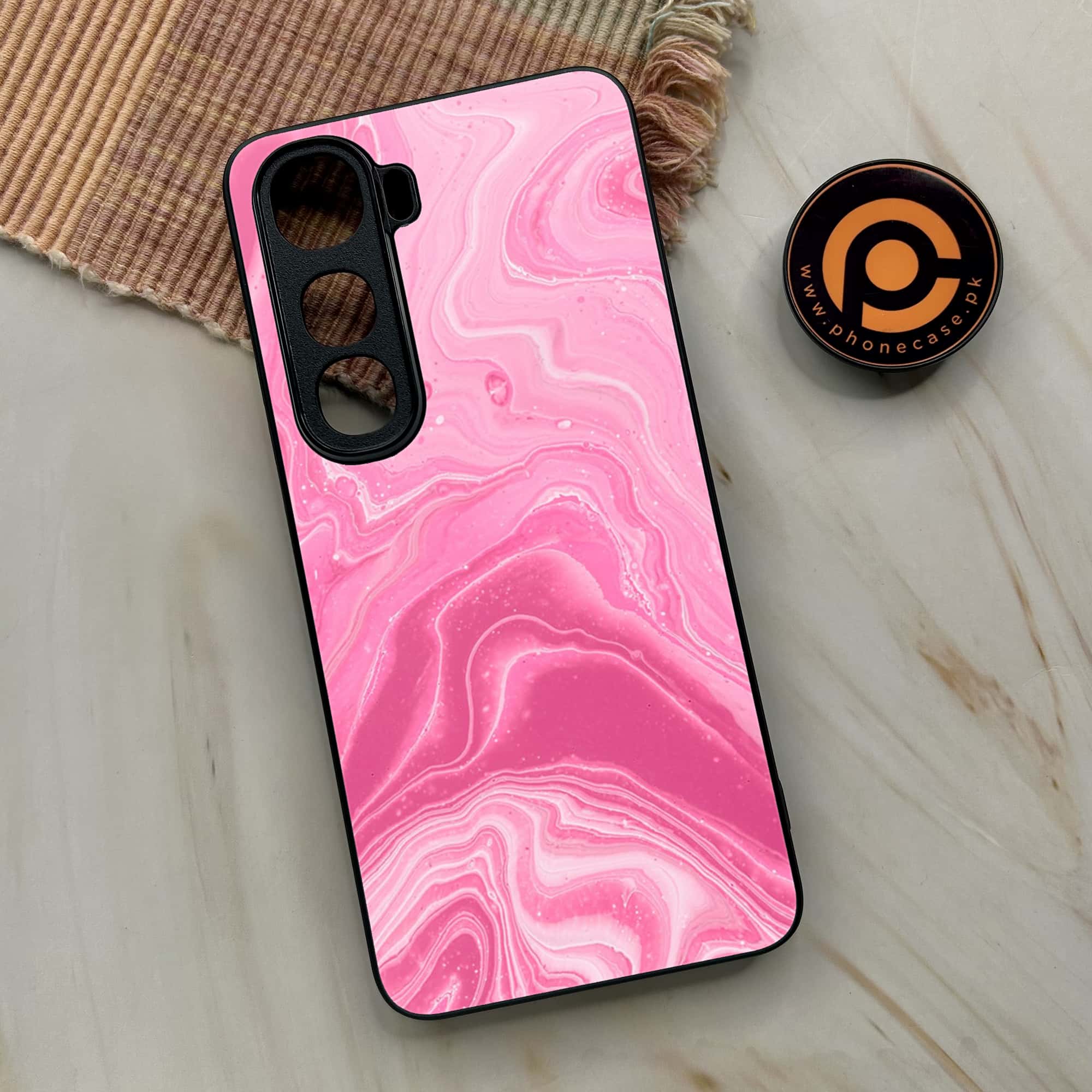 Vivo Y400 - Pink Marble Series - Premium Metal Printed soft Bumper shock Proof Case