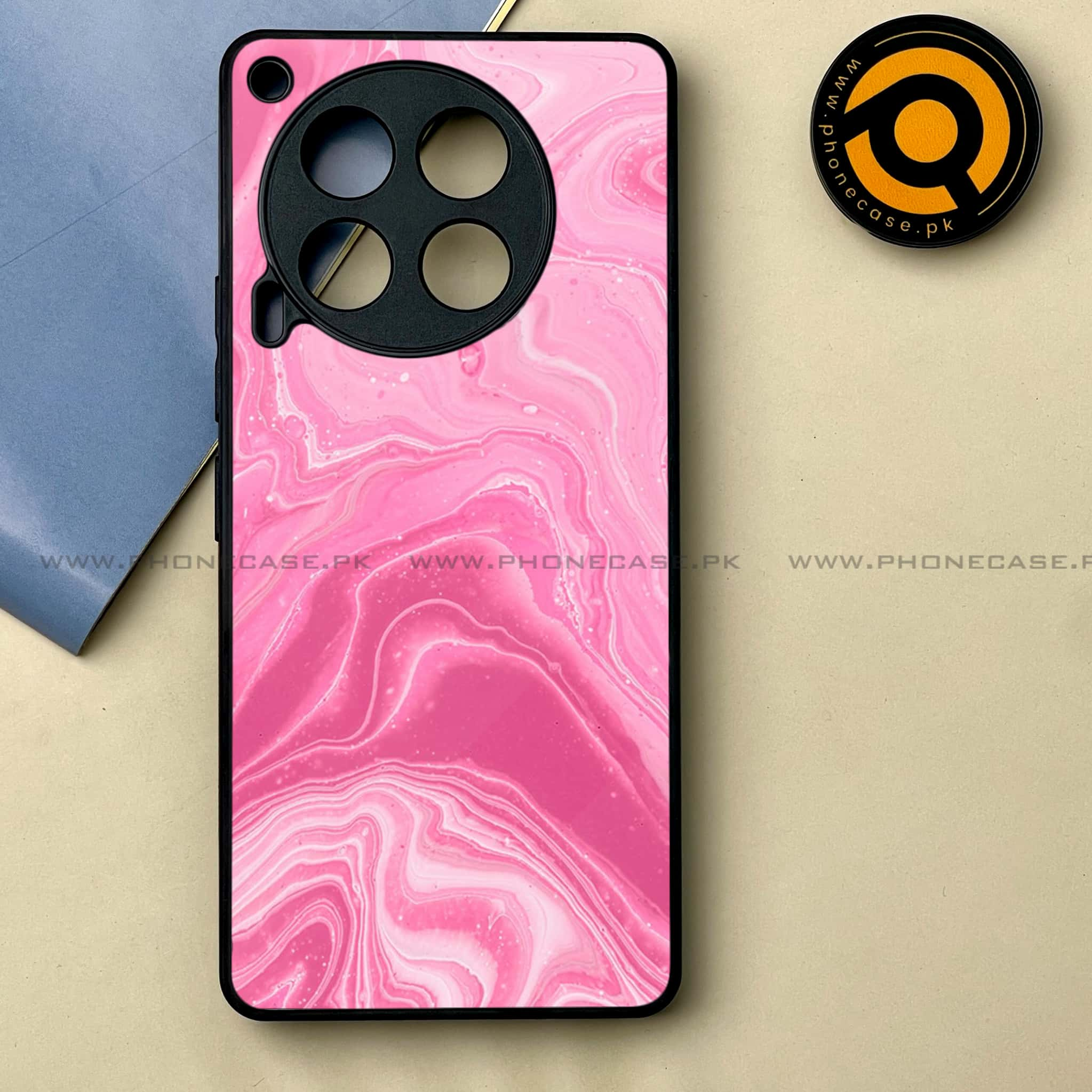 Tecno Camon 30 - Pink Marble Series -  Premium Printed Metal soft Bumper shock Proof Case