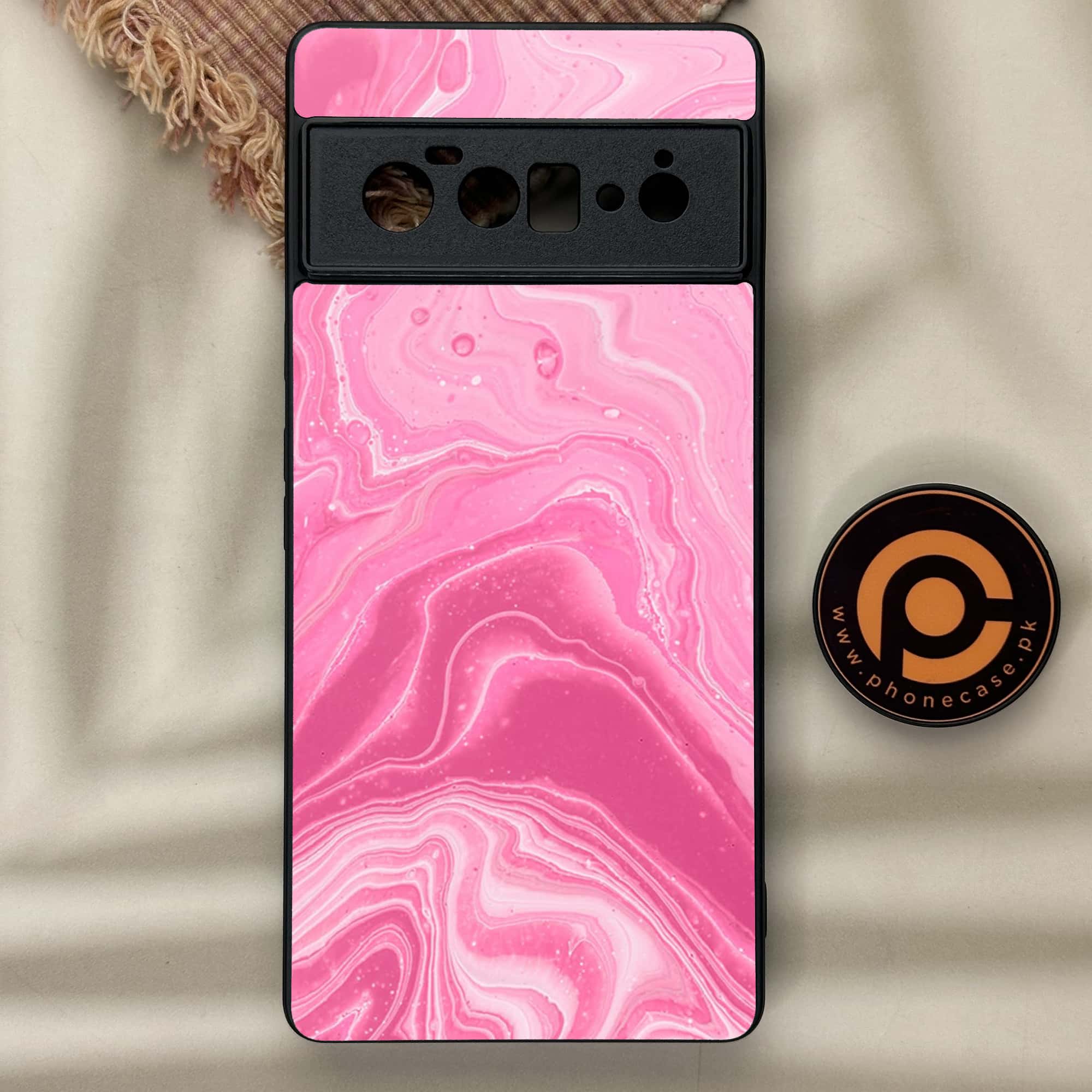 Google Pixel 6A - Pink Marble Series - Premium Metal Printed soft Bumper Shock Proof Case