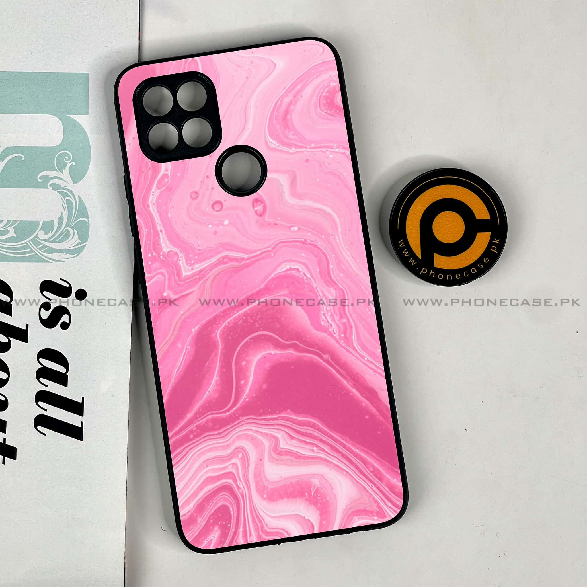 Oppo A15s - Pink Marble Series - Premium Printed Glass soft Bumper shock Proof Case