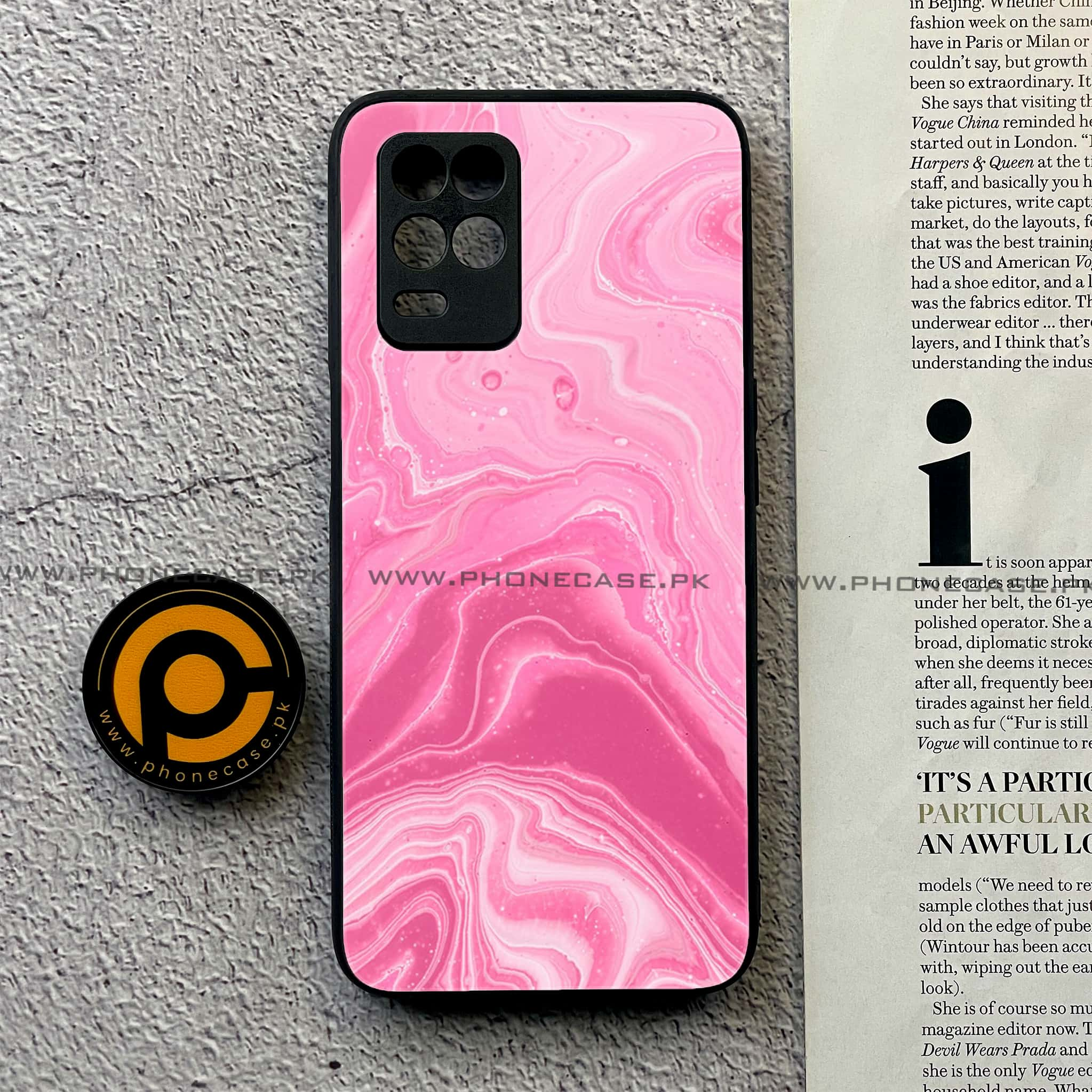 Realme Narzo 30 5G - Pink Marble Series - Premium Printed Glass soft Bumper shock Proof Case