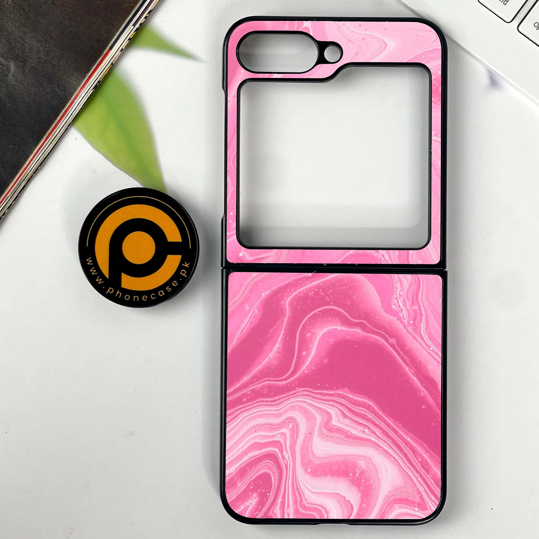 Galaxy Z Flip 6 - Pink Marble Series - Premium Printed Glass soft Bumper shock Proof Case