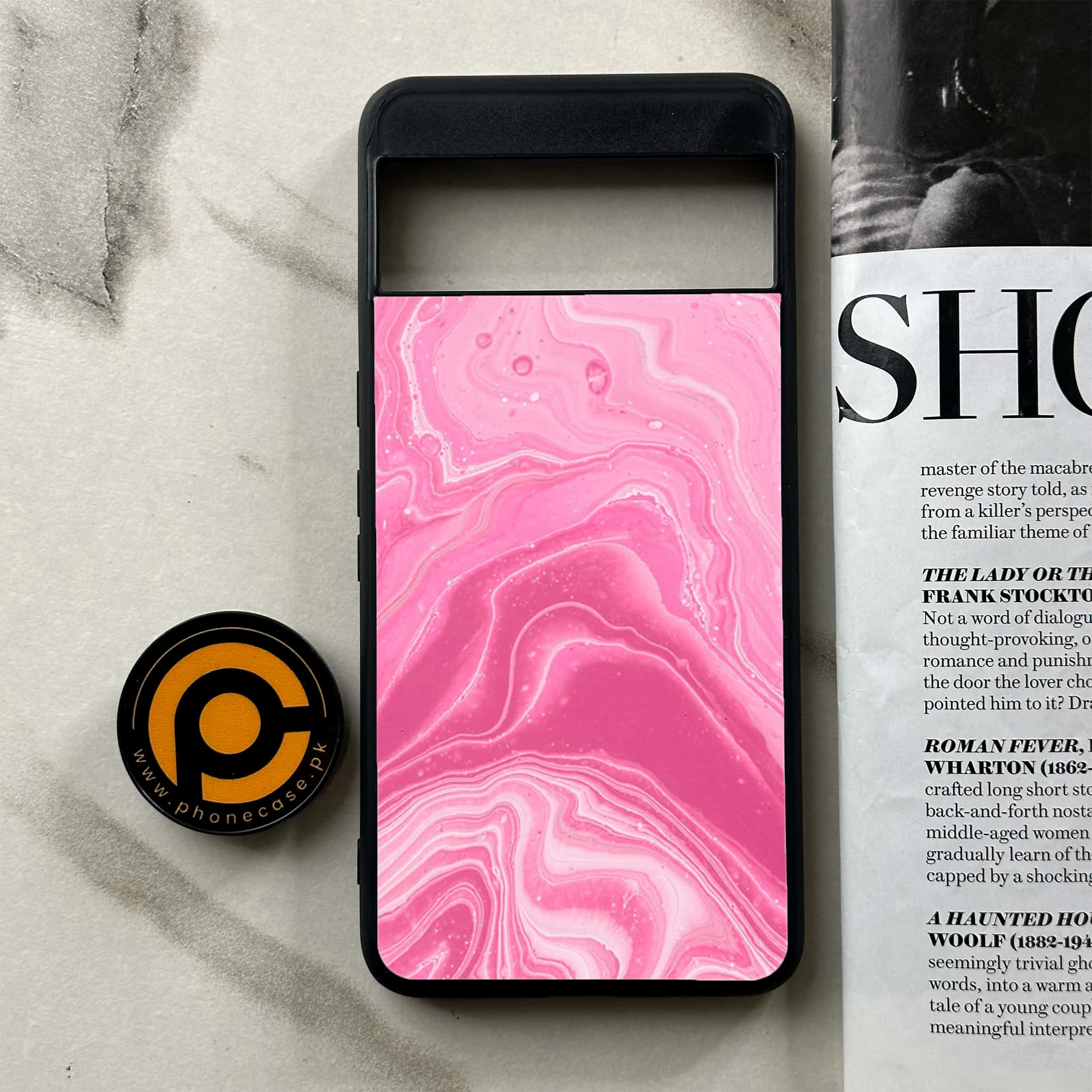 Google Pixel 8 Pro - Pink Marble Series - Premium Printed Glass soft Bumper shock Proof Case