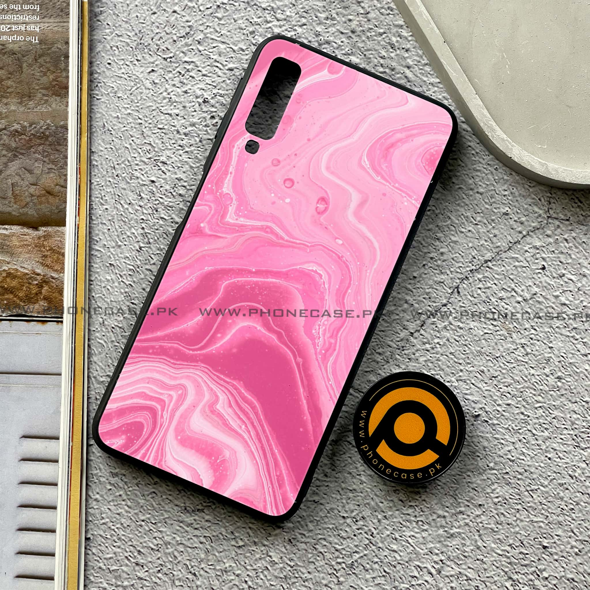 Galaxy A7 2018 - Pink Marble Series - Premium Printed Metal soft Bumper shock Proof Case