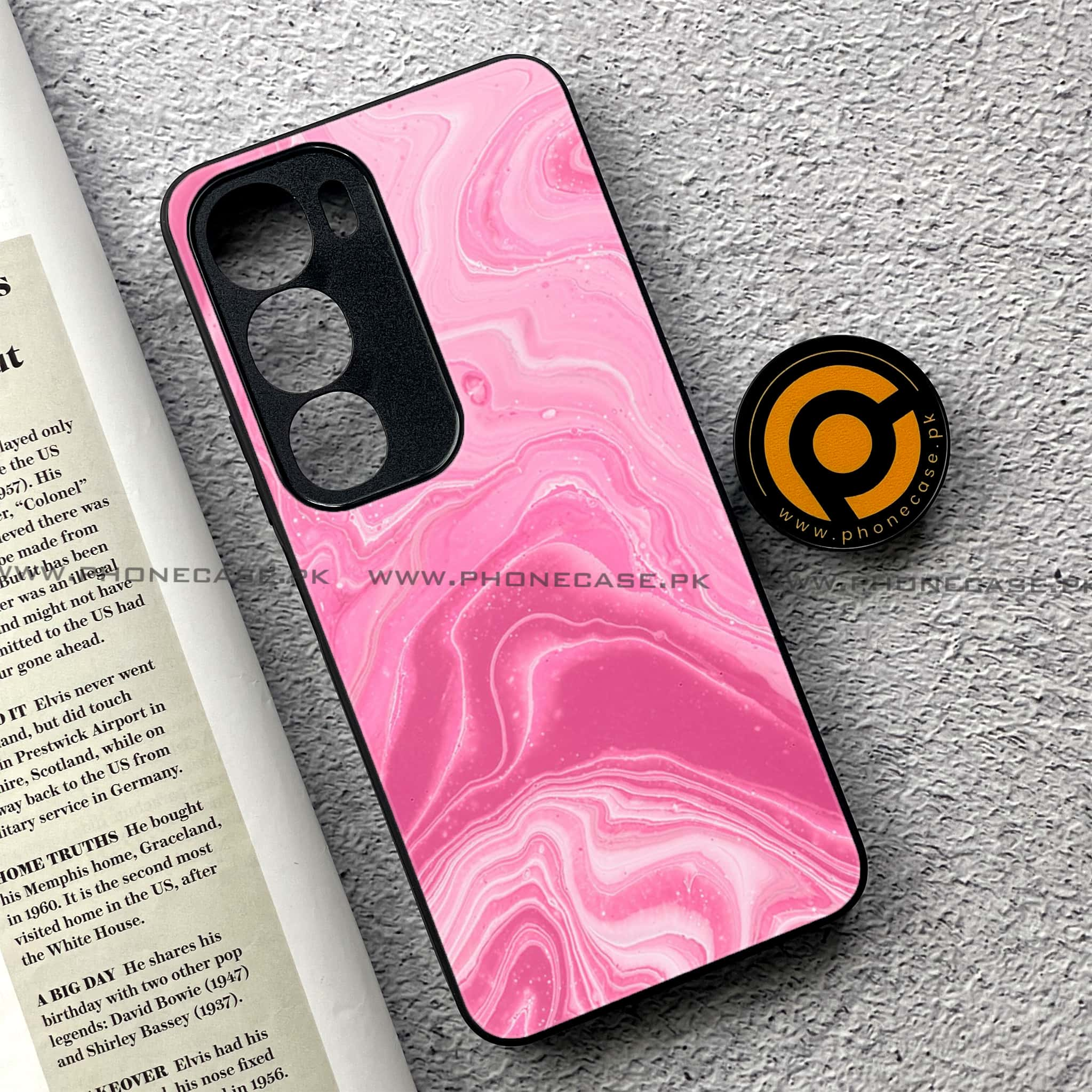 Vivo Y19s - Pink Marble Series - Premium Printed Glass soft Bumper shock Proof Case