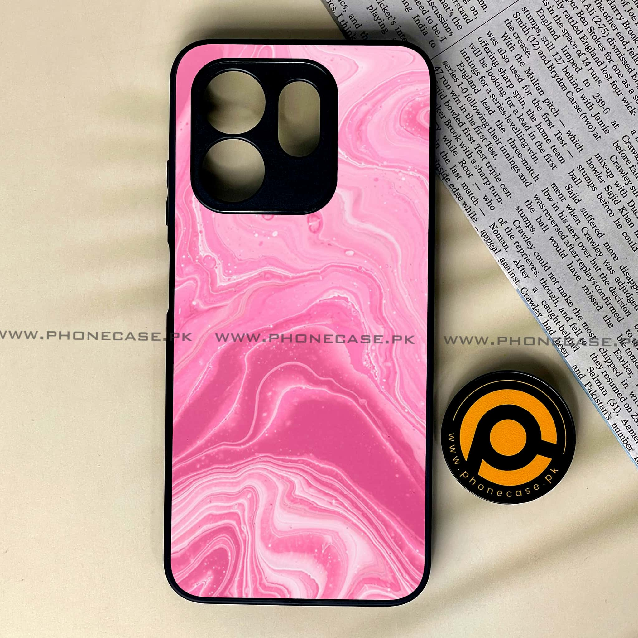 Infinix Hot 50i - Pink Marble Series - Premium Printed Glass soft Bumper shock Proof Case