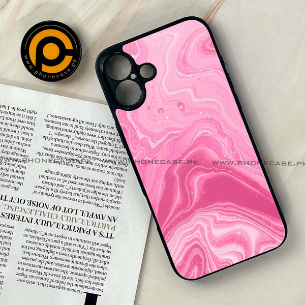 iPhone 16 - Pink Marble Design 3  - Premium Printed Glass soft Bumper shock Proof Case CS-35487