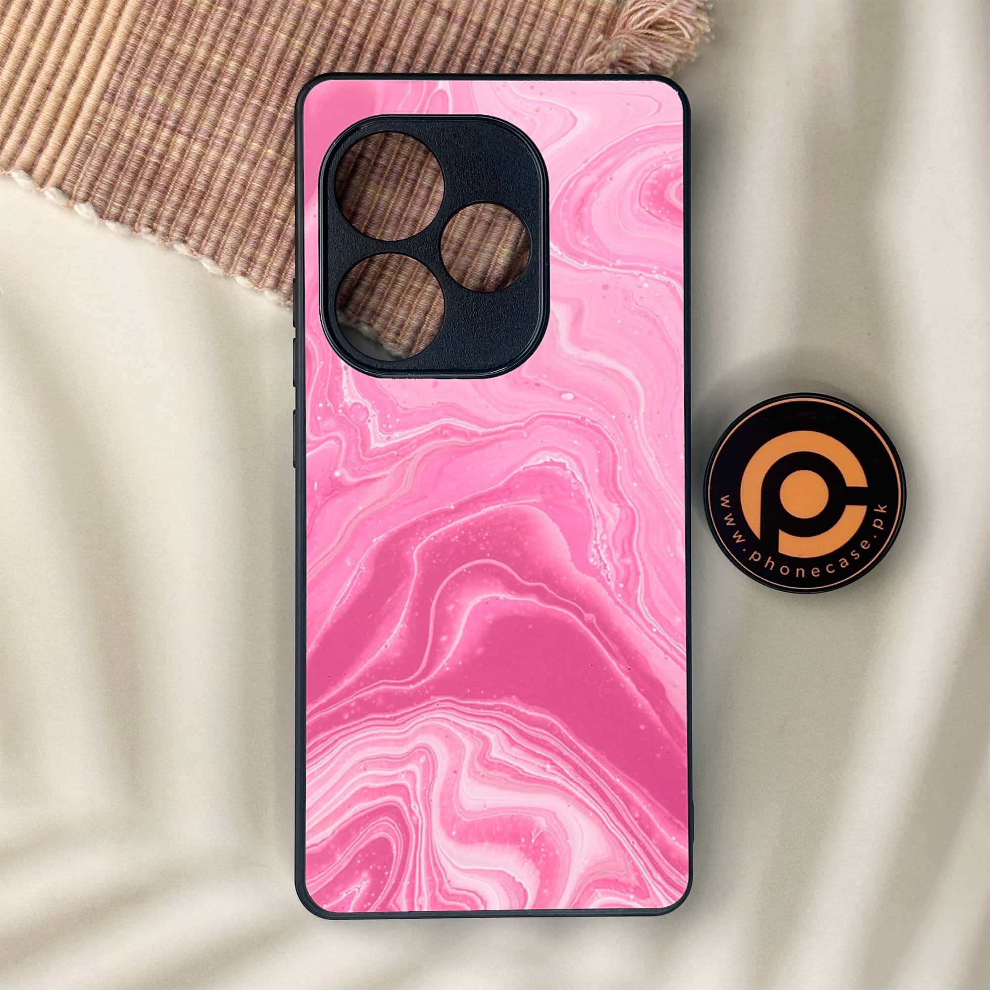Realme GT 6 - Pink Marble Series - Premium Metal Printed soft Bumper shock Proof Case