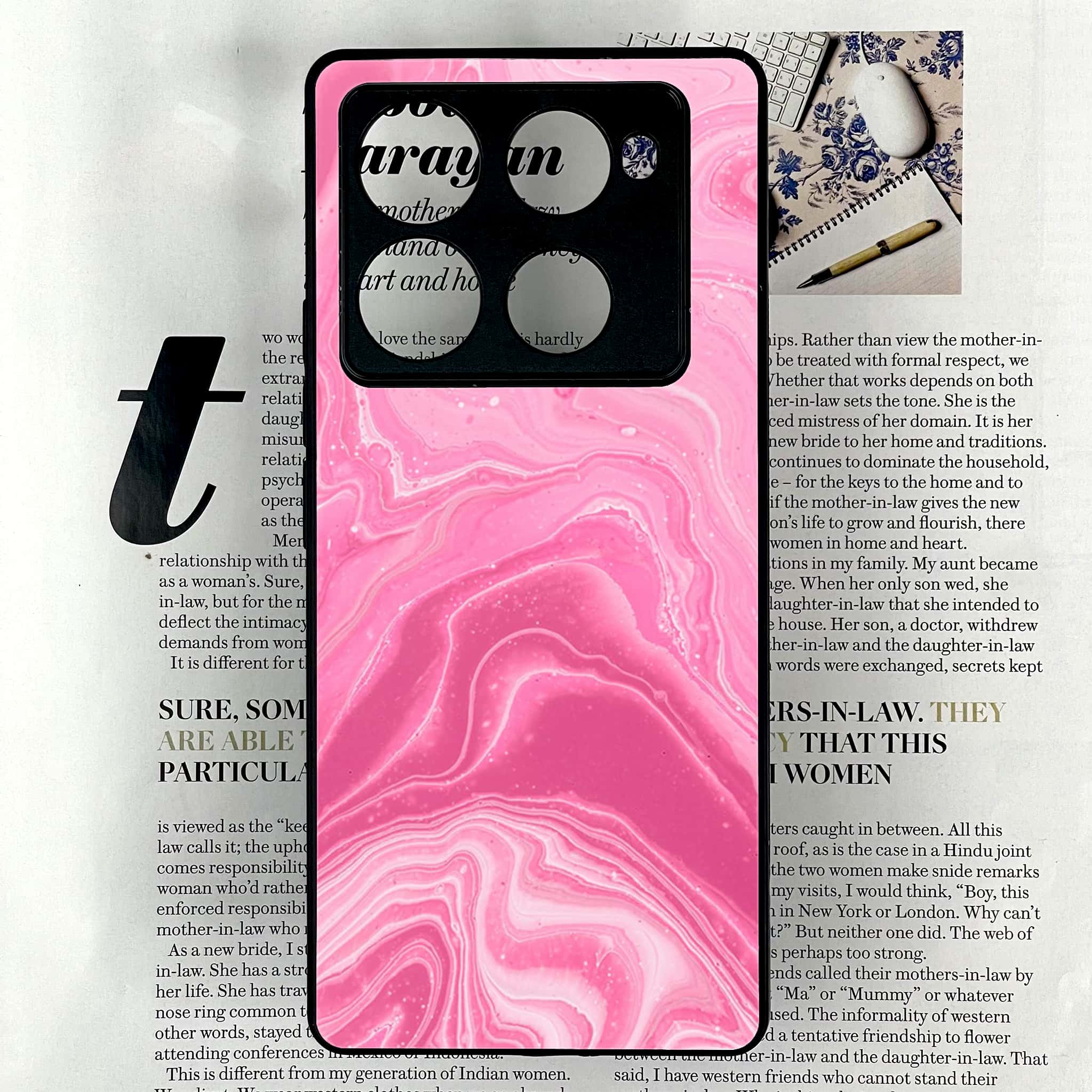 Infinix Note 40 Pro Plus - Pink Marble Series - Premium Metal Printed soft Bumper shock Proof Case