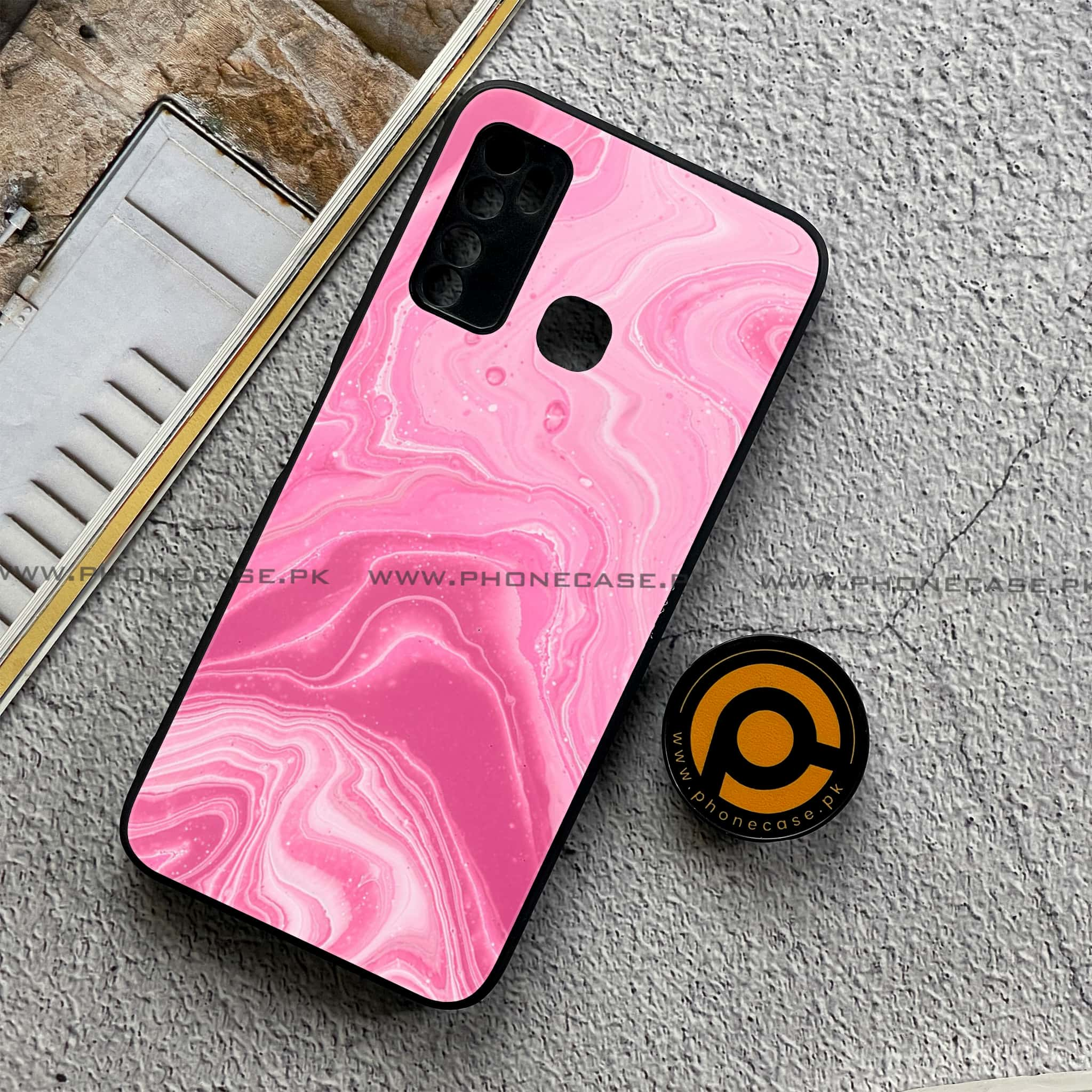 Infinix Note 7 Lite - Pink Marble Series - Premium Printed Metal soft Bumper shock Proof Case