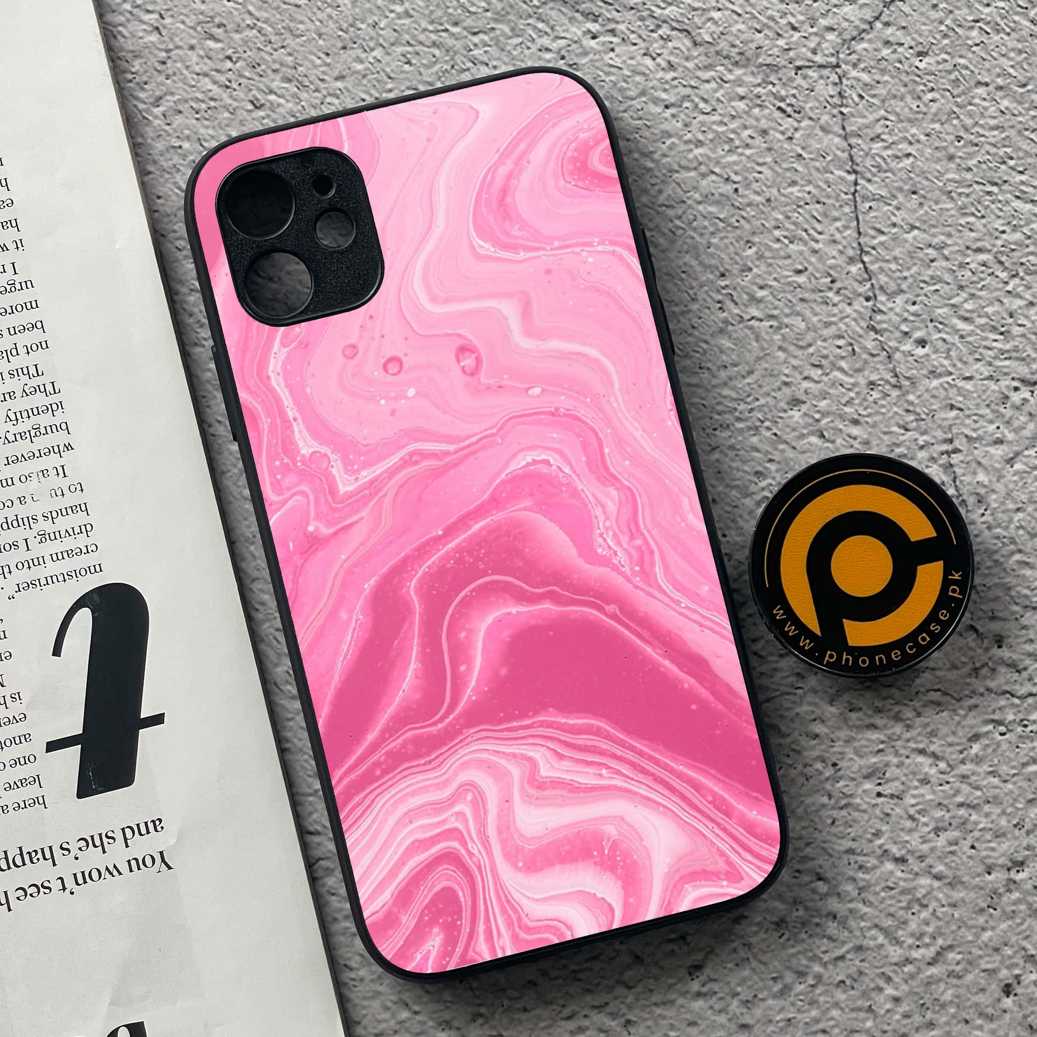 iPhone 11  Pink Marble Series Premium Printed Glass soft Bumper shock Proof Case