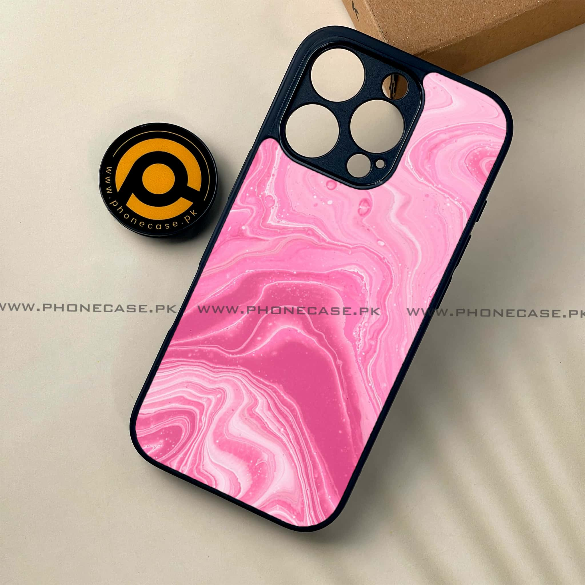 iPhone 16 Pro - Pink Marble Series - Premium Printed Glass soft Bumper shock Proof Case