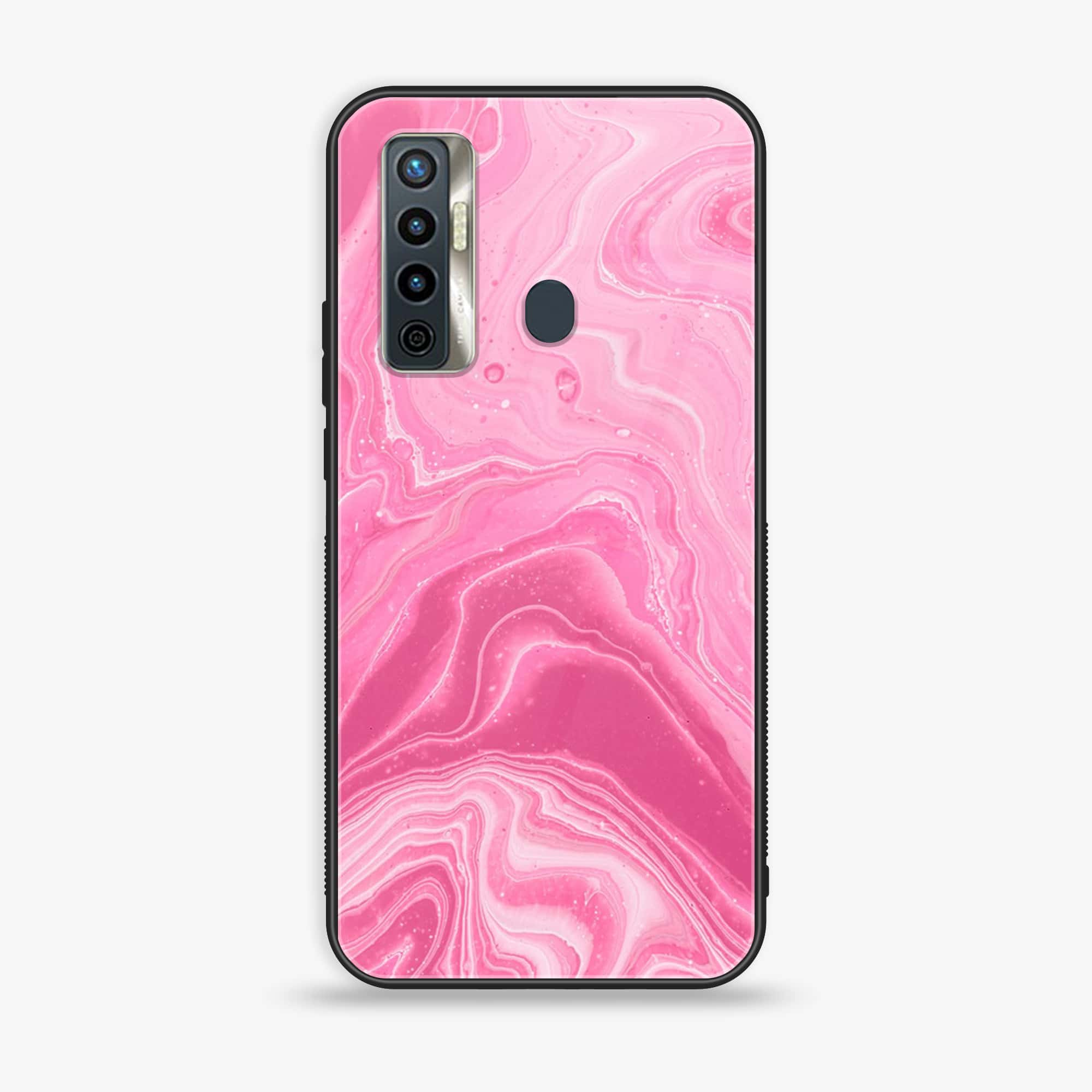 Tecno Camon 17 - Pink Marble Series - Premium Printed Glass soft Bumper shock Proof Case