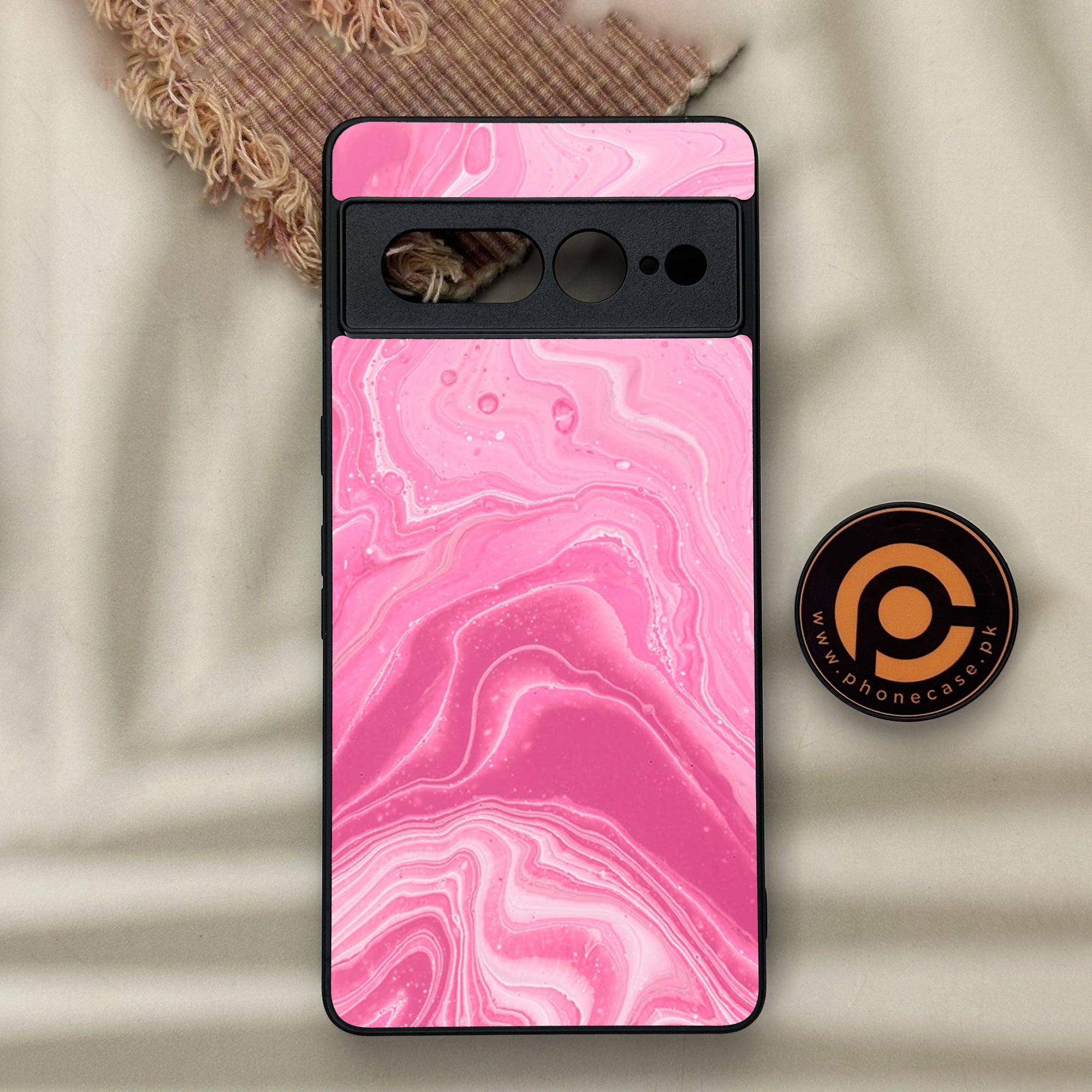Google Pixel 7 Pro - Pink Marble Series - Premium Metal Printed soft Bumper Shock Proof Case