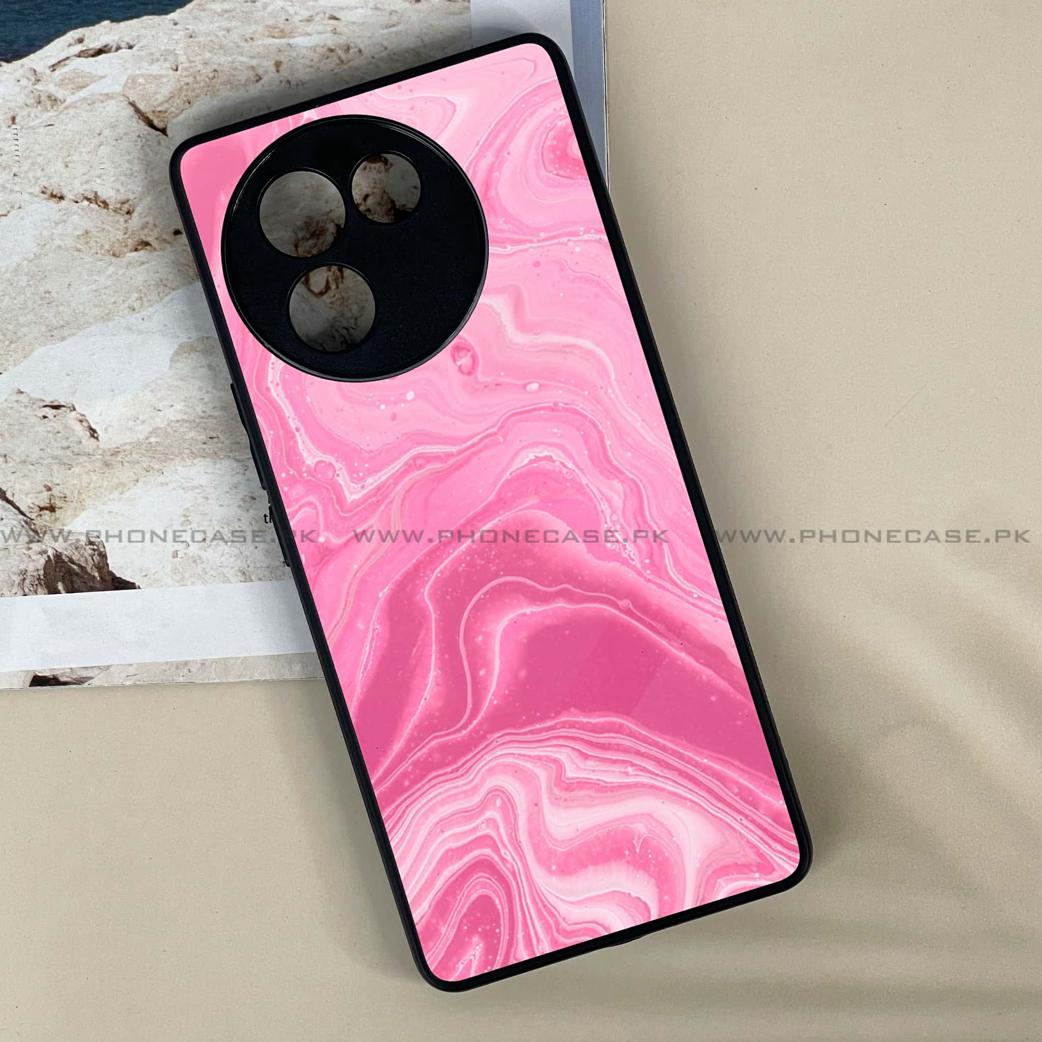 Vivo V30E - Pink Marble Series - Premium Printed Metal soft Bumper shock Proof Case