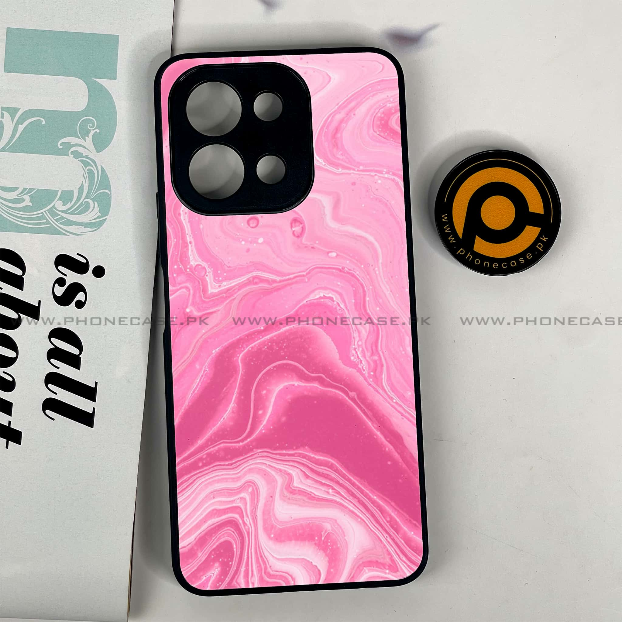 Vivo Y28 - Pink Marble Series - Premium Printed Glass soft Bumper shock Proof Case