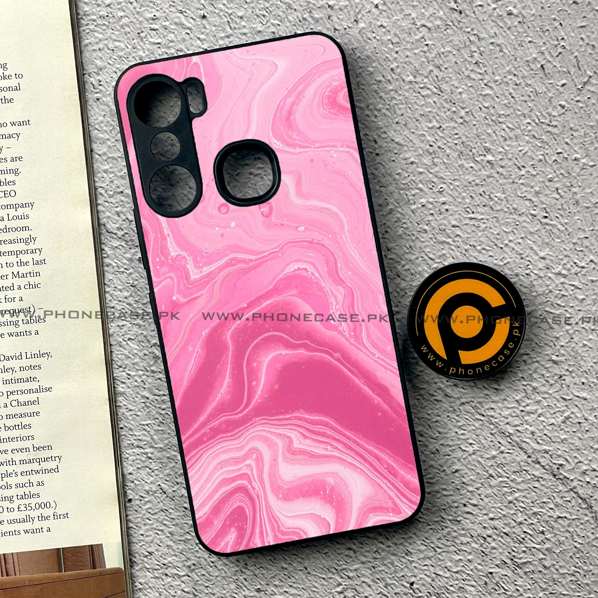 Infinix Hot 12 Pro - Pink Marble Series - Premium Printed Glass soft Bumper shock Proof Case