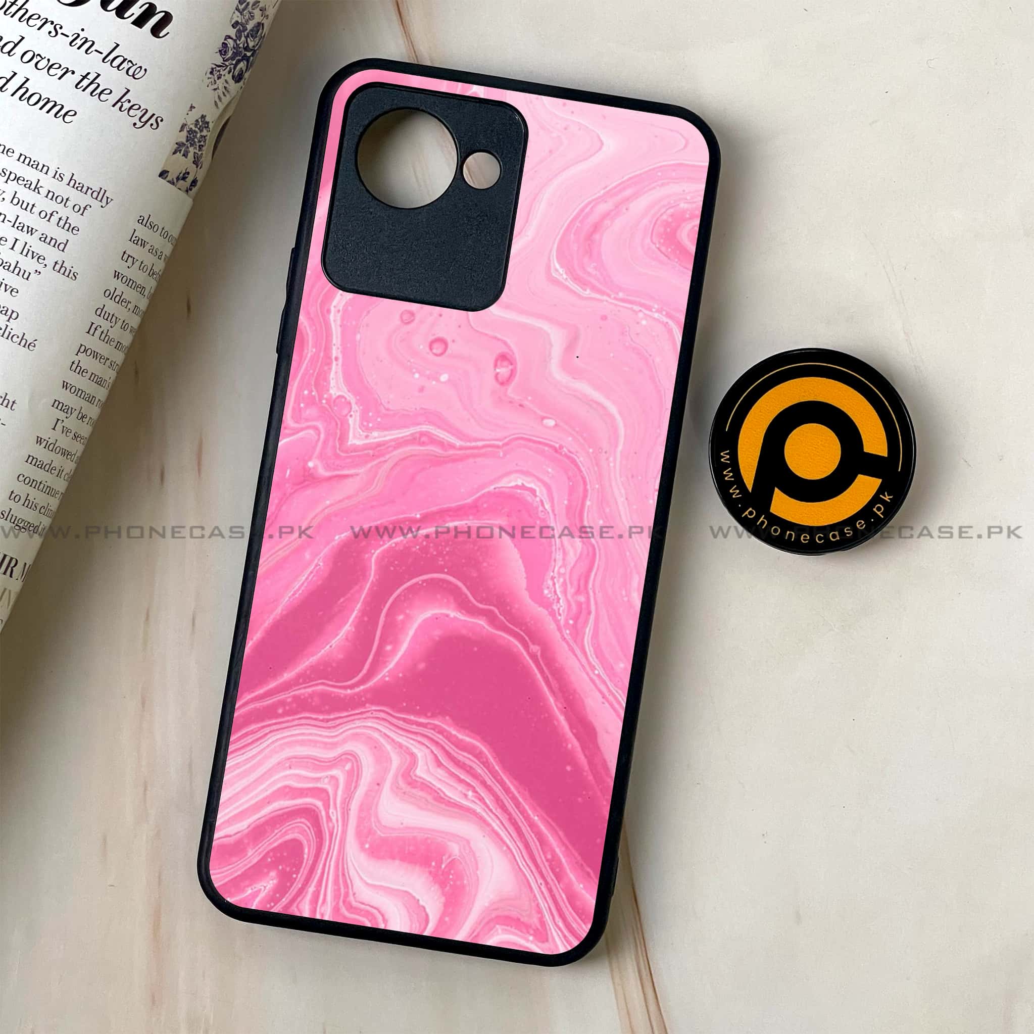 Realme C30 - Pink Marble Series - Premium Printed Glass soft Bumper shock Proof Case