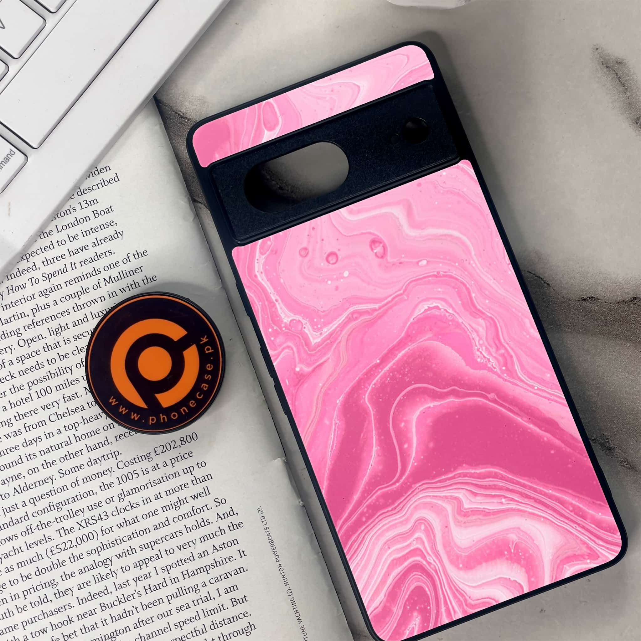 Google Pixel 7 - Pink Marble Series - Premium Metal Printed soft Bumper Shock Proof Case