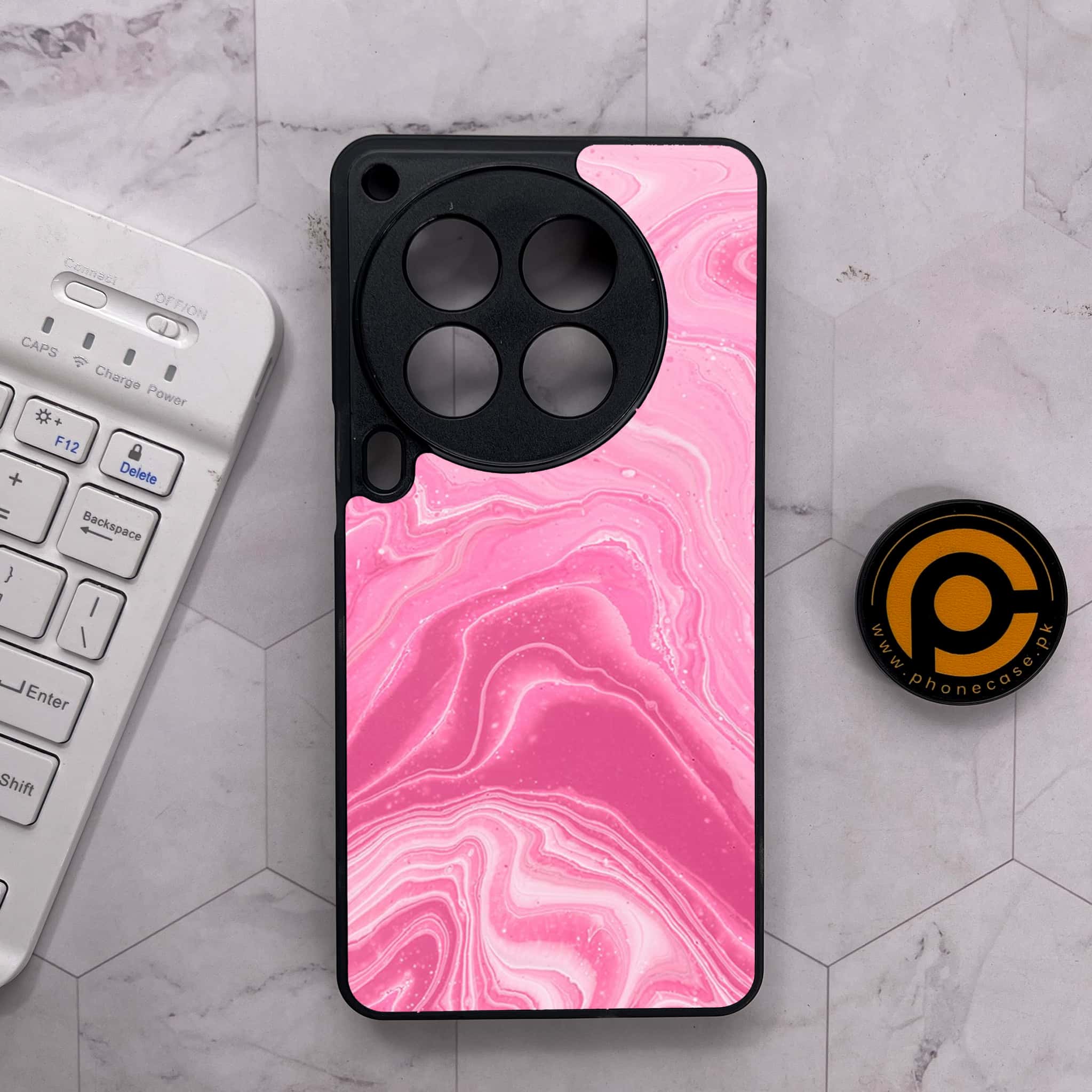 Tecno Camon 30 Premier - Pink Marble Series - Premium Metal Printed soft Bumper shock Proof Case
