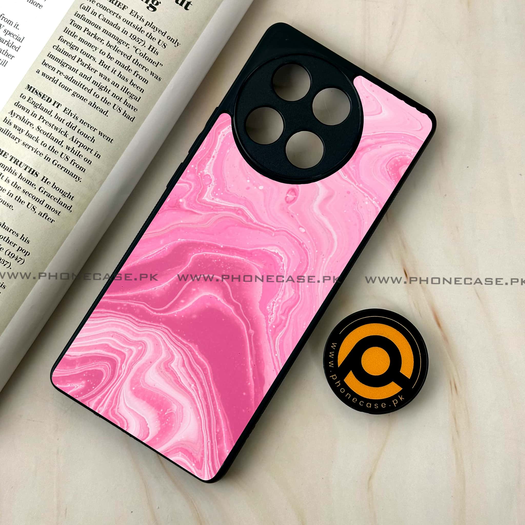 Tecno Camon 30s - Pink Marble Series - Premium Metal Printed soft Bumper shock Proof Case