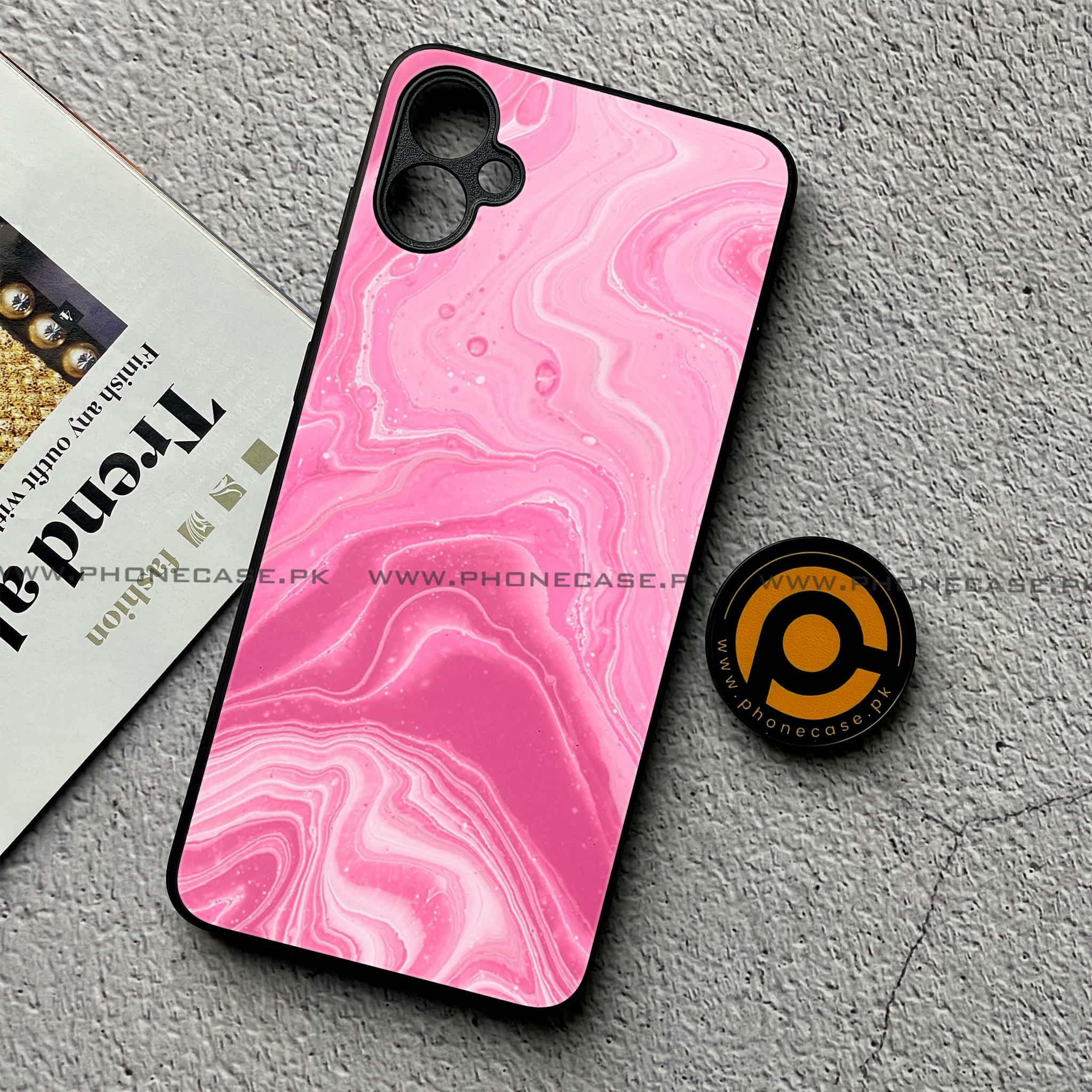 Samsung Galaxy A05 - Pink Marble Series - Premium Metal Printed soft Bumper shock Proof Case